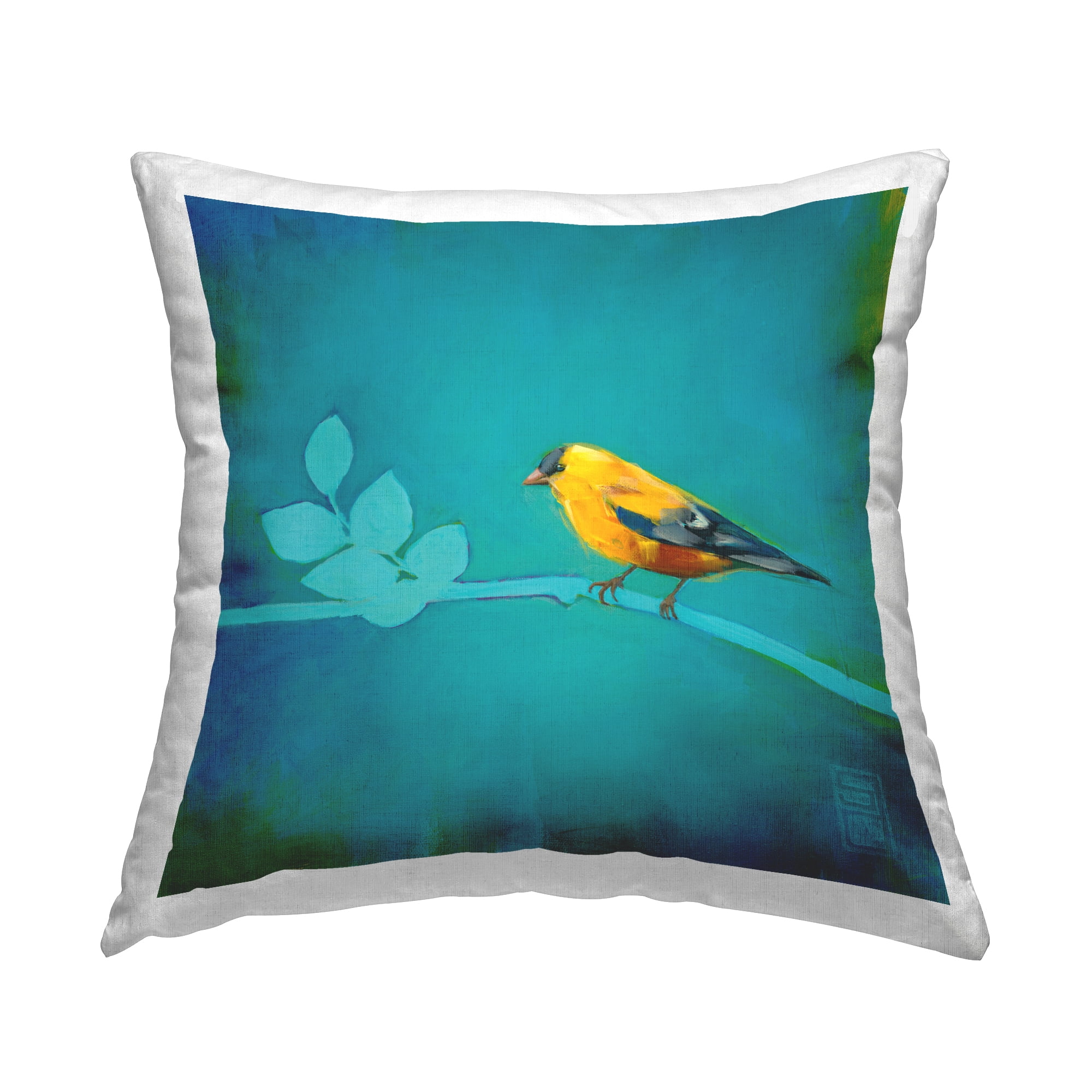 Stupell Industries Blue Modern Bird on Branch Square Decorative Printed Throw Pillow, 18 x 18