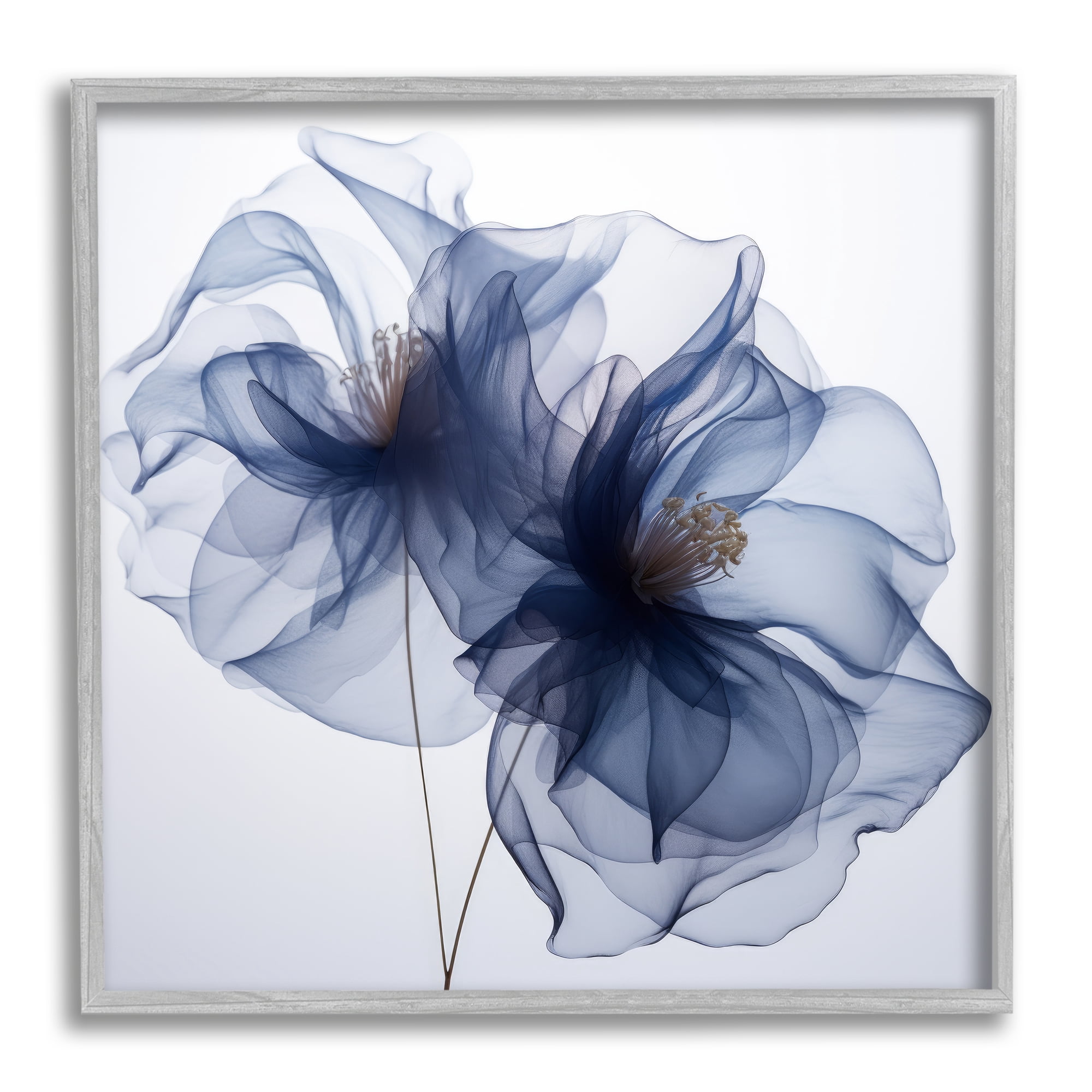 Stupell Industries Blue Modern Bloom Botanical & Floral Photography Gray Framed Art Print Wall Art, 24 x 24