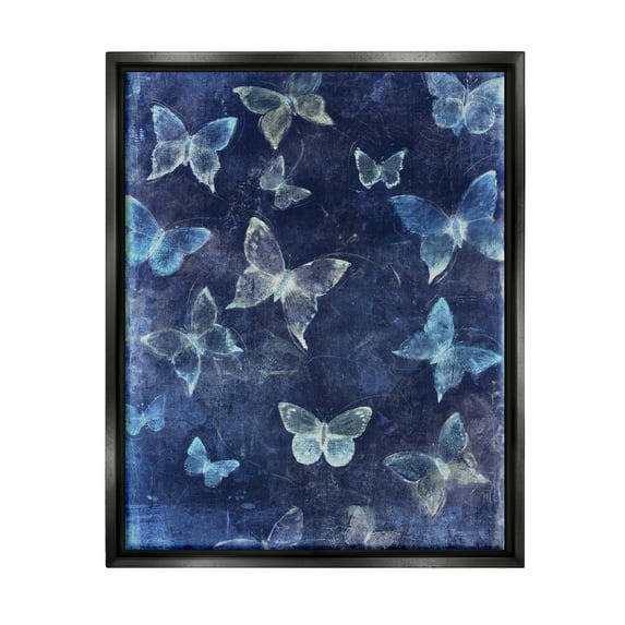 Stupell Industries Blue Modern Butterflies Animals & Insects Painting Black Floater Framed Art Print Wall Art, 17 x 21