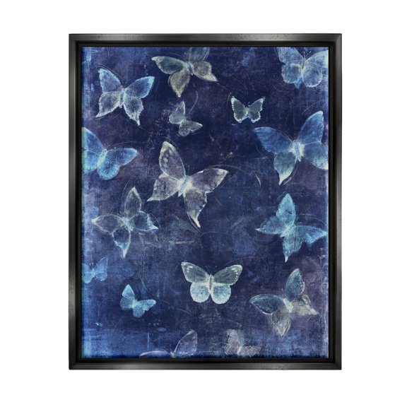 Stupell Industries Blue Modern Butterflies Animals & Insects Painting Black Floater Framed Art Print Wall Art, 25 x 31