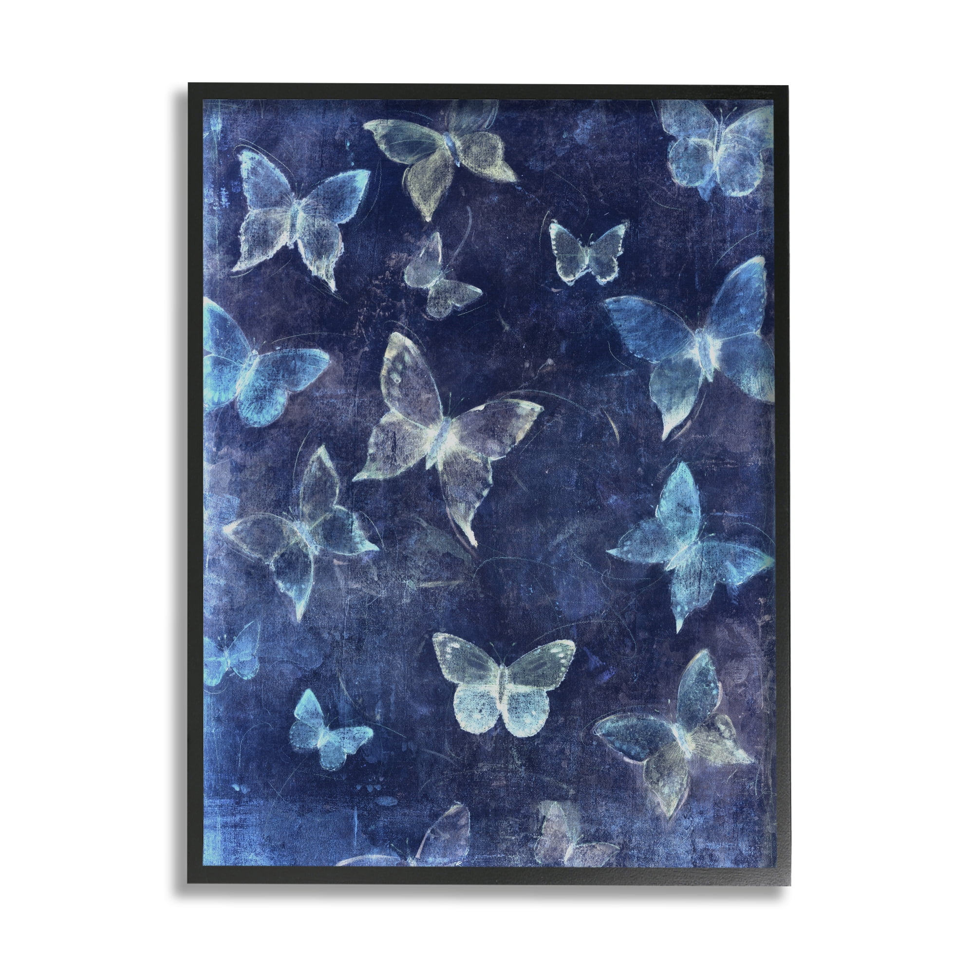 Stupell Industries Blue Modern Butterflies Animals & Insects Painting Black Framed Art Print Wall Art, 16 x 20
