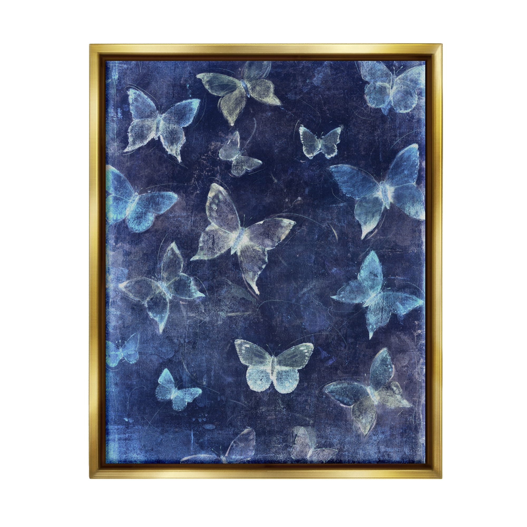 Stupell Industries Blue Modern Butterflies Animals & Insects Painting Gold Floater Framed Art Print Wall Art, 25 x 31