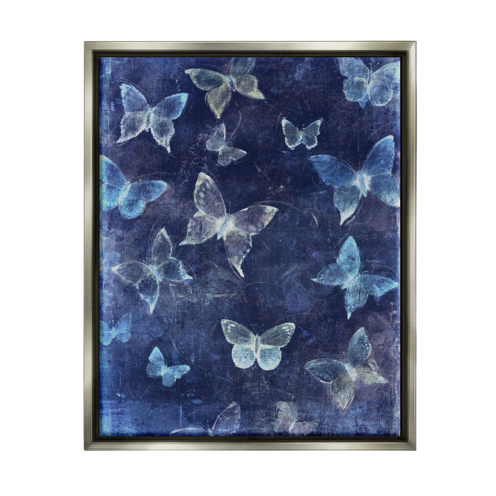 Stupell Industries Blue Modern Butterflies Animals & Insects Painting Gray Floater Framed Art Print Wall Art, 17 x 21