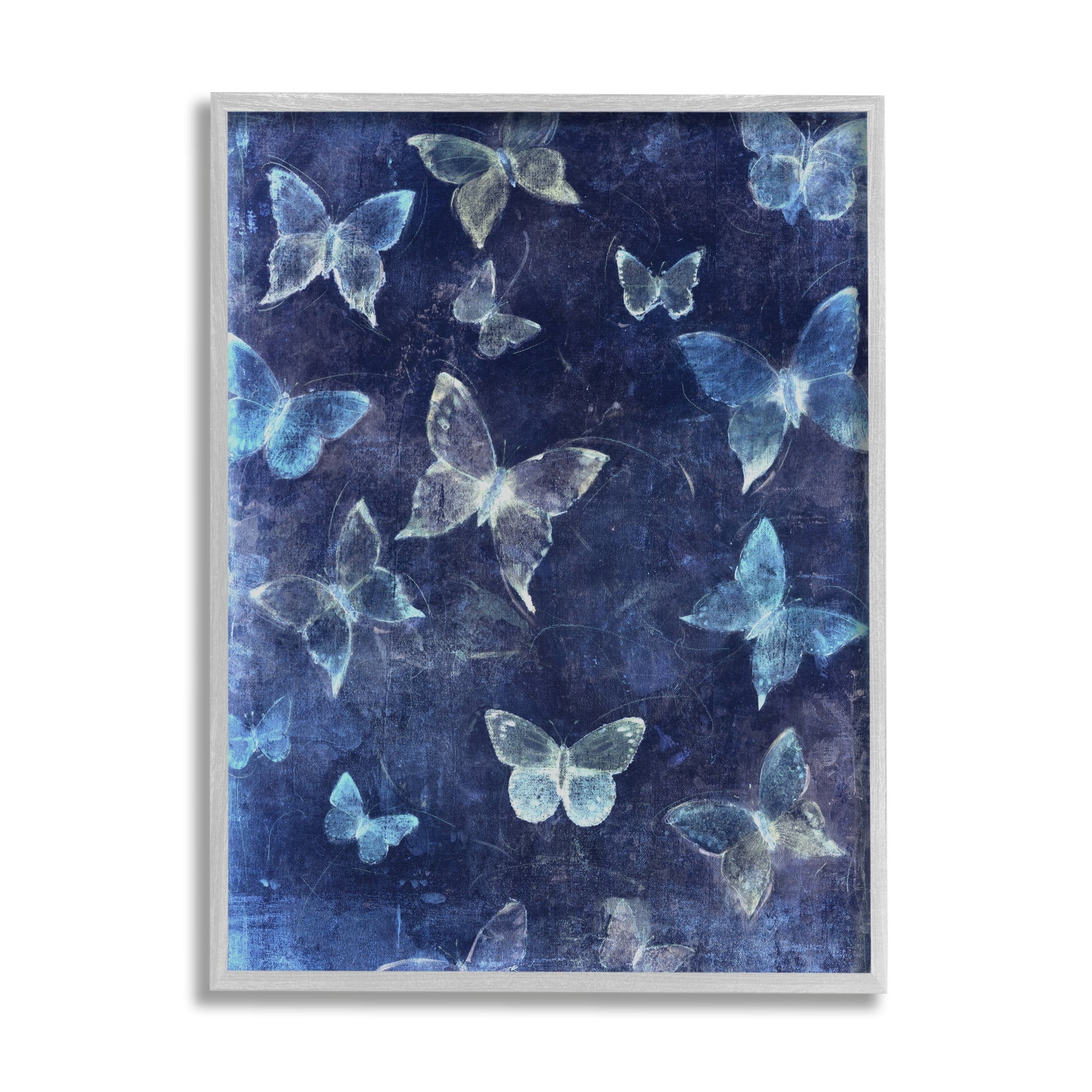Stupell Industries Blue Modern Butterflies Animals & Insects Painting Gray Framed Art Print Wall Art, 11 x 14