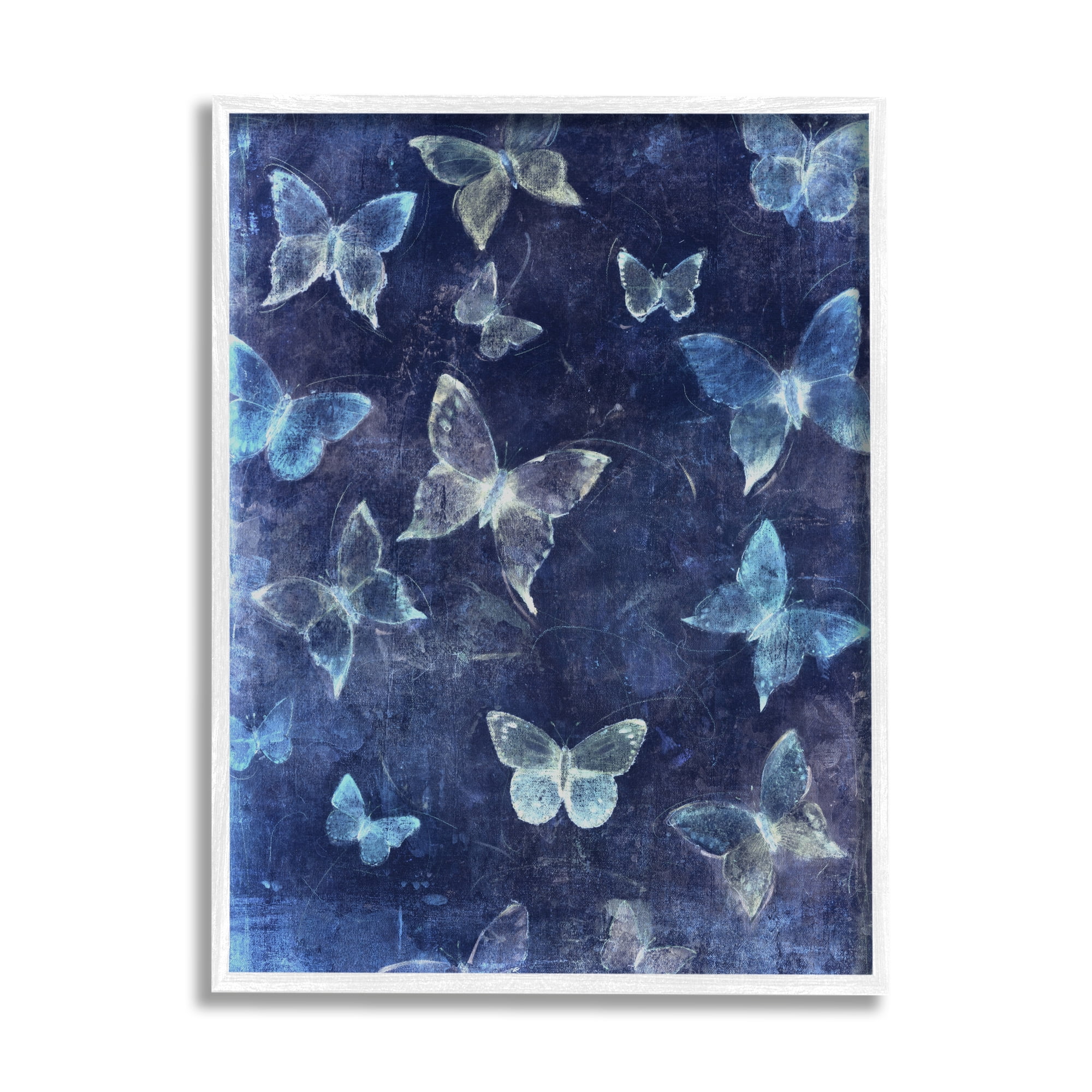 Stupell Industries Blue Modern Butterflies Animals & Insects Painting White Framed Art Print Wall Art, 11 x 14