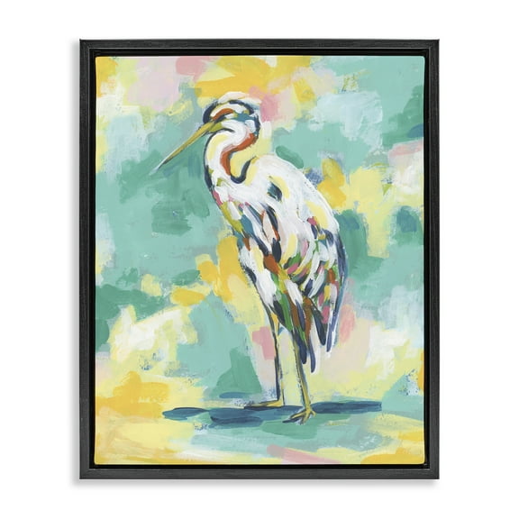 Stupell Industries Blue Modern Crane Animals Painting Black Floater Framed Canvas Art Print Wall Art, 17 x 21