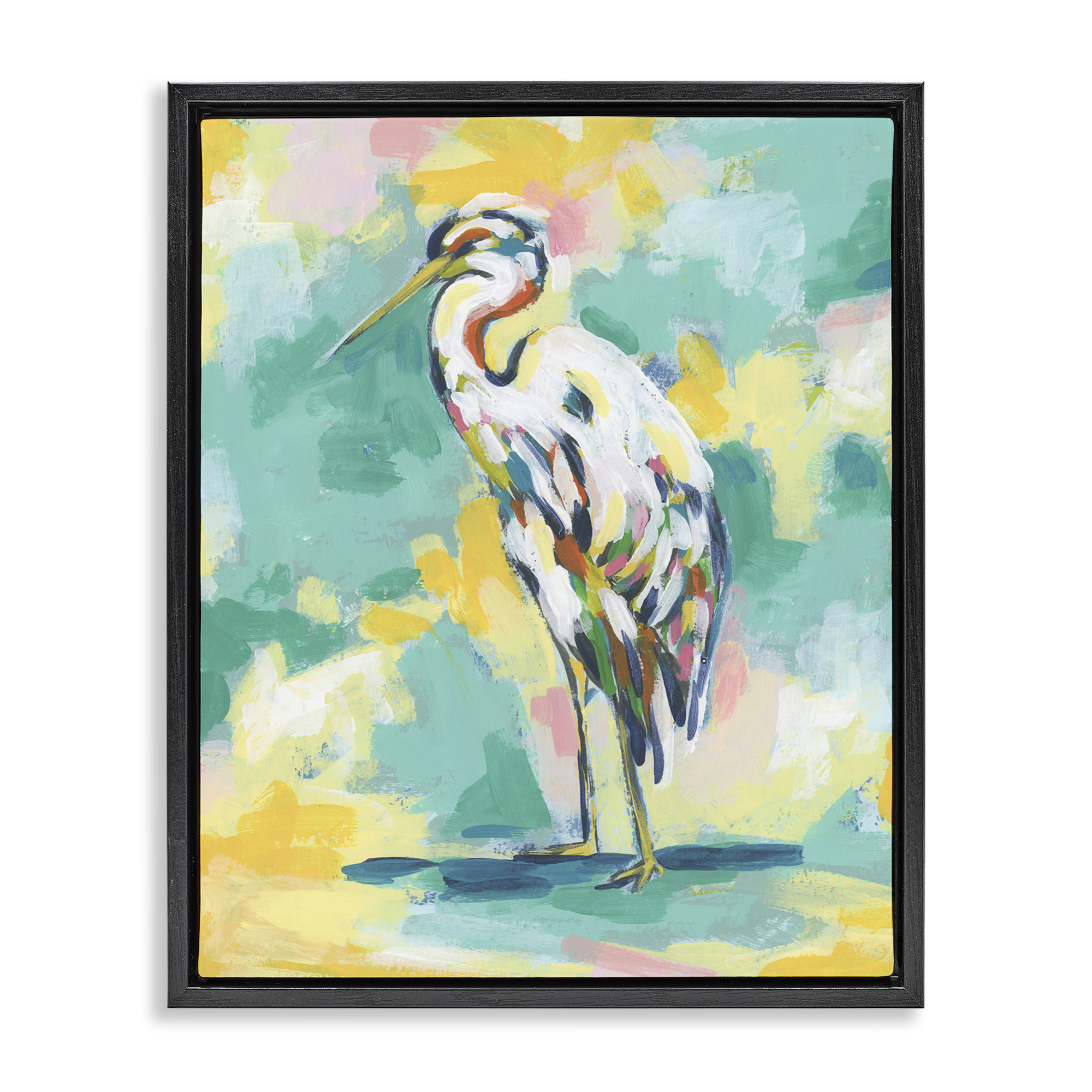 Stupell Industries Blue Modern Crane Animals Painting Black Floater Framed Canvas Art Print Wall Art, 25 x 31