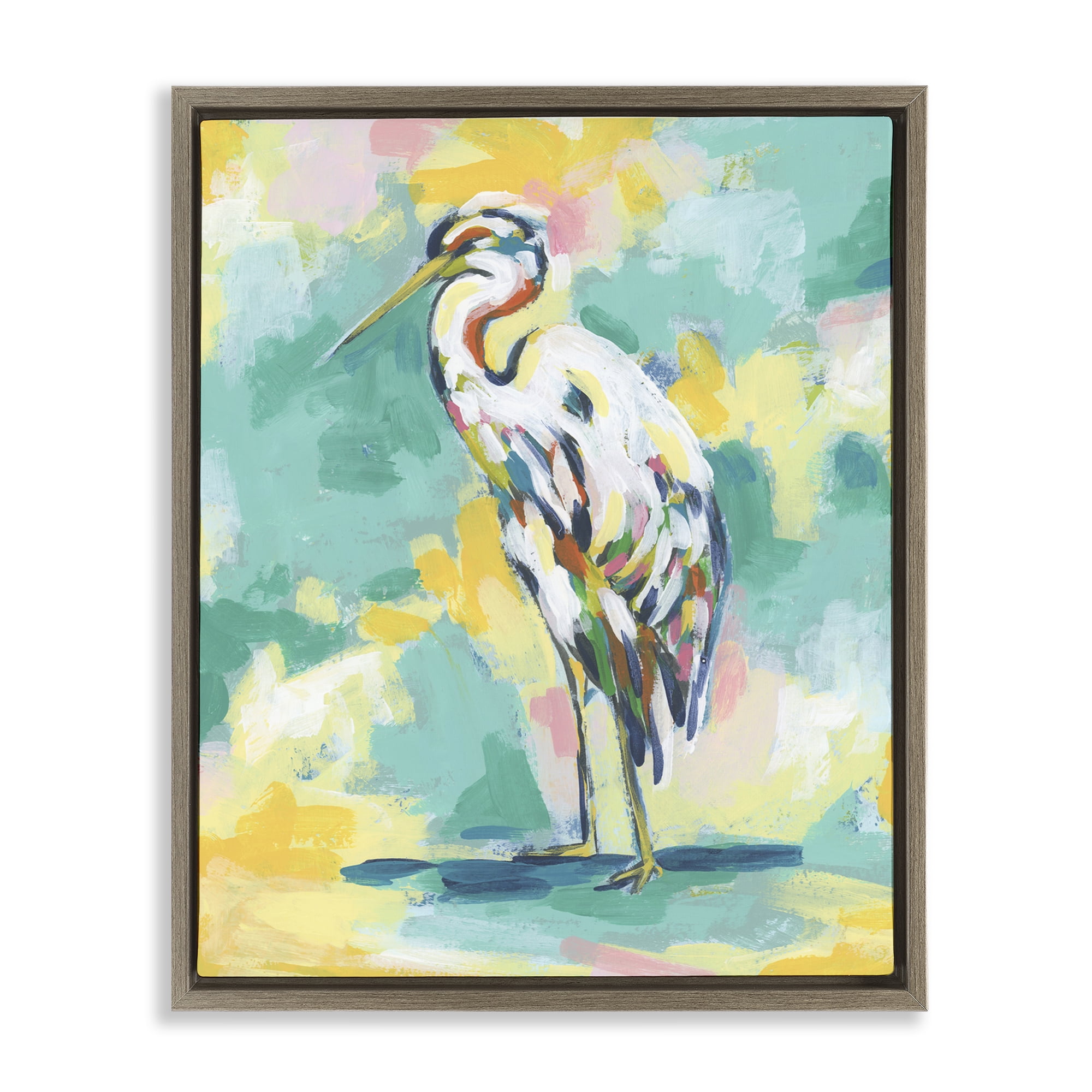 Stupell Industries Blue Modern Crane Animals Painting Brown Floater Framed Canvas Art Print Wall Art, 17 x 21