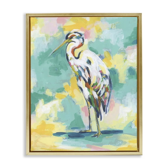 Stupell Industries Blue Modern Crane Animals Painting Gold Floater Framed Canvas Art Print Wall Art, 25 x 31