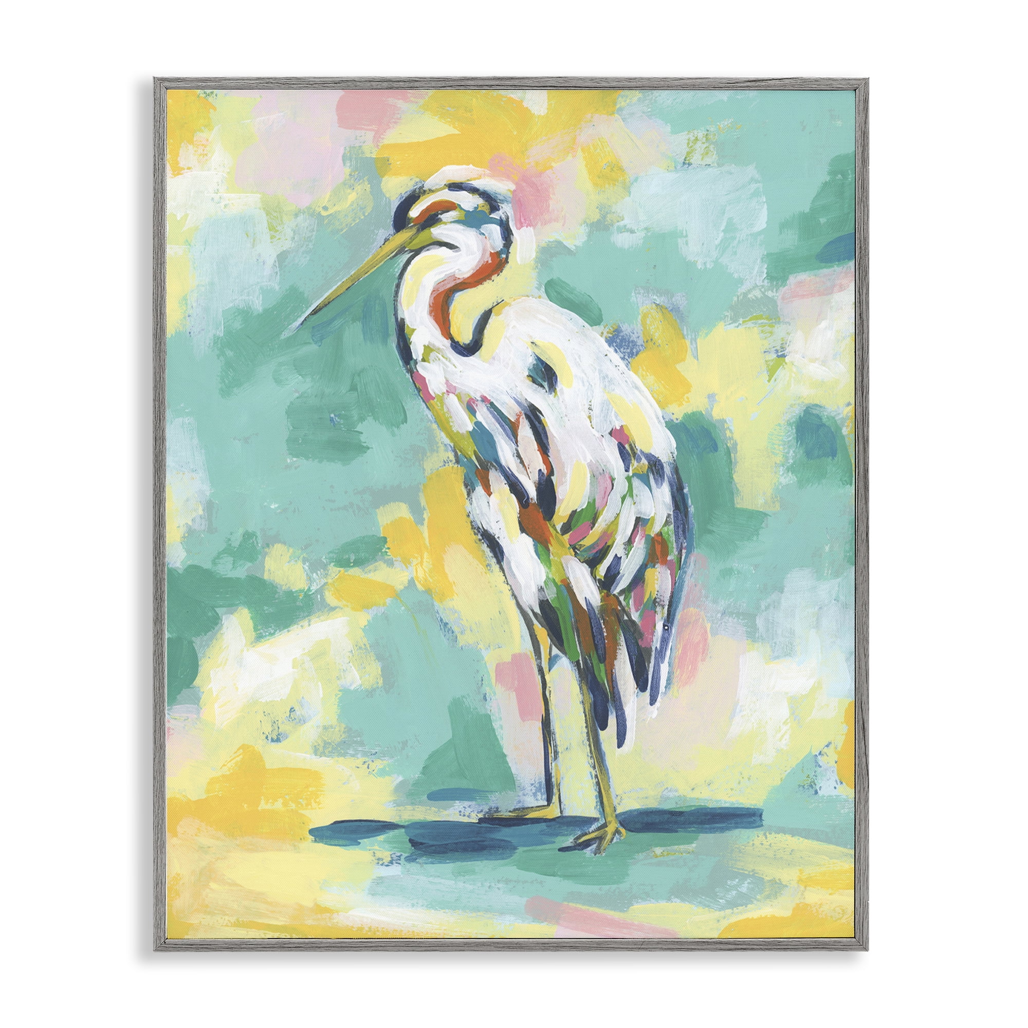 Stupell Industries Blue Modern Crane Animals Painting Gray Framed Art Print Wall Art, 24 x 30