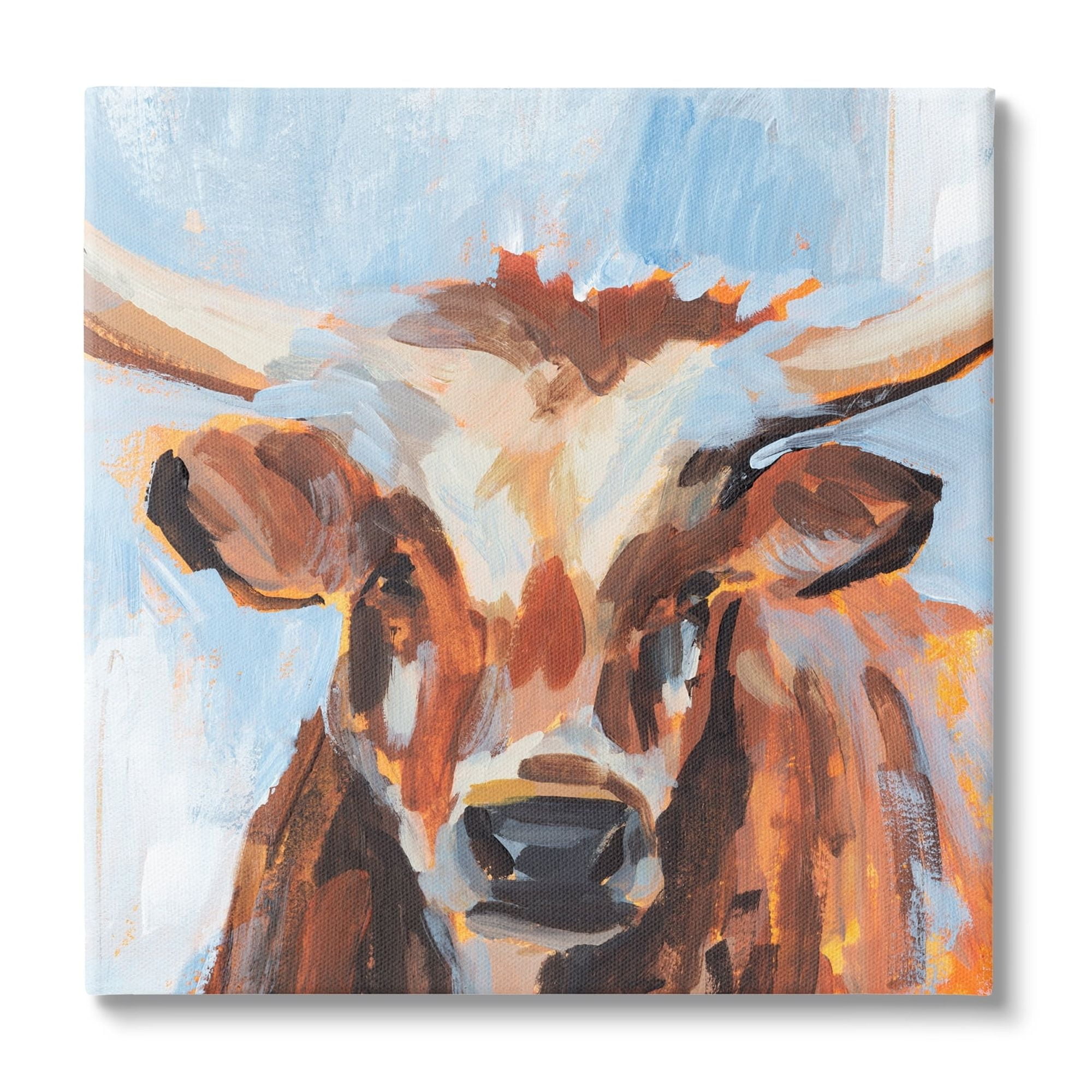 Stupell Industries Blue Modern Farm Cow Cattle Brushstrokes Painting Canvas Wall Art, 24 x 24, Design by Annie Warren