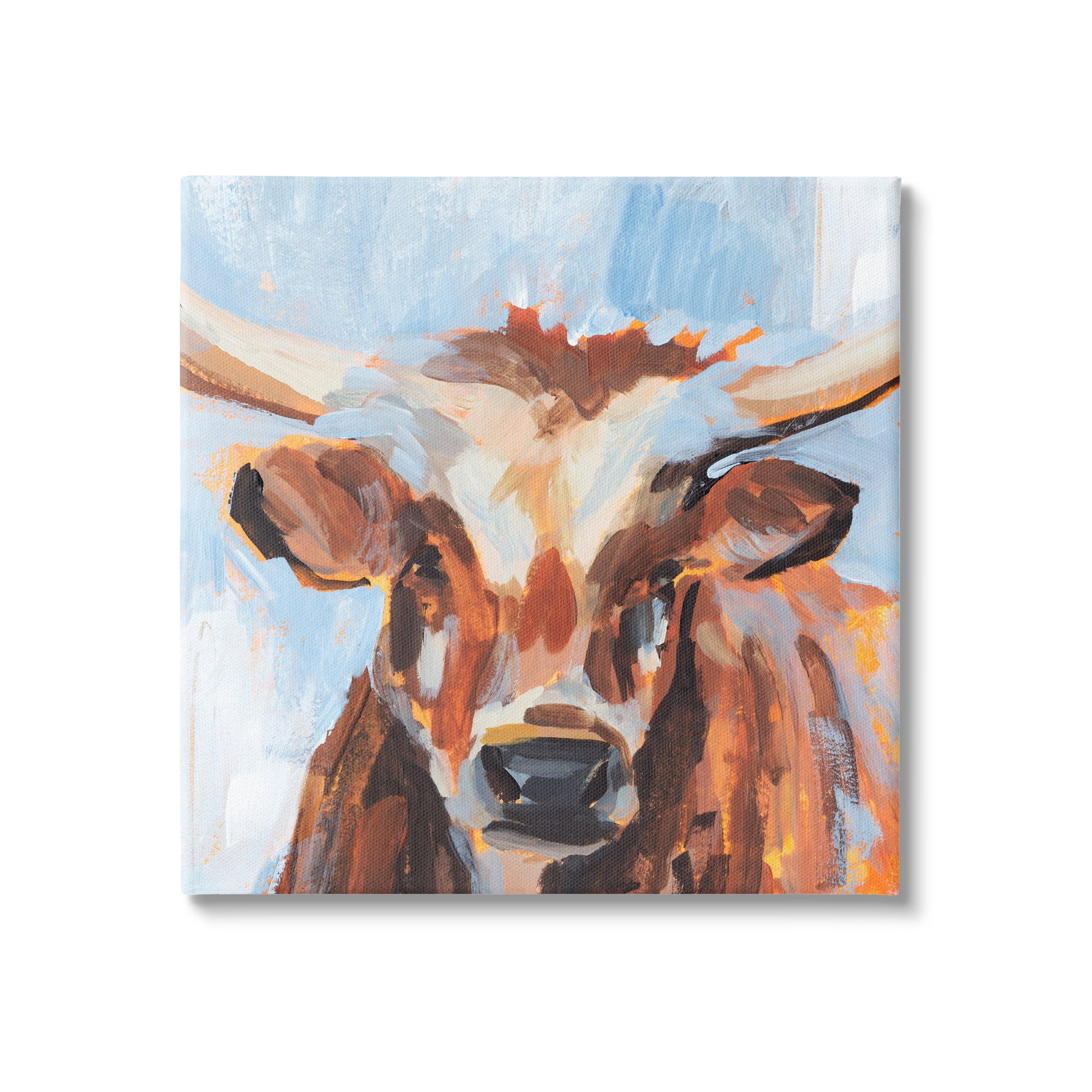 Stupell Industries Blue Modern Farm Cow Cattle Brushstrokes Painting Canvas Wall Art, 36 x 36, Design by Annie Warren