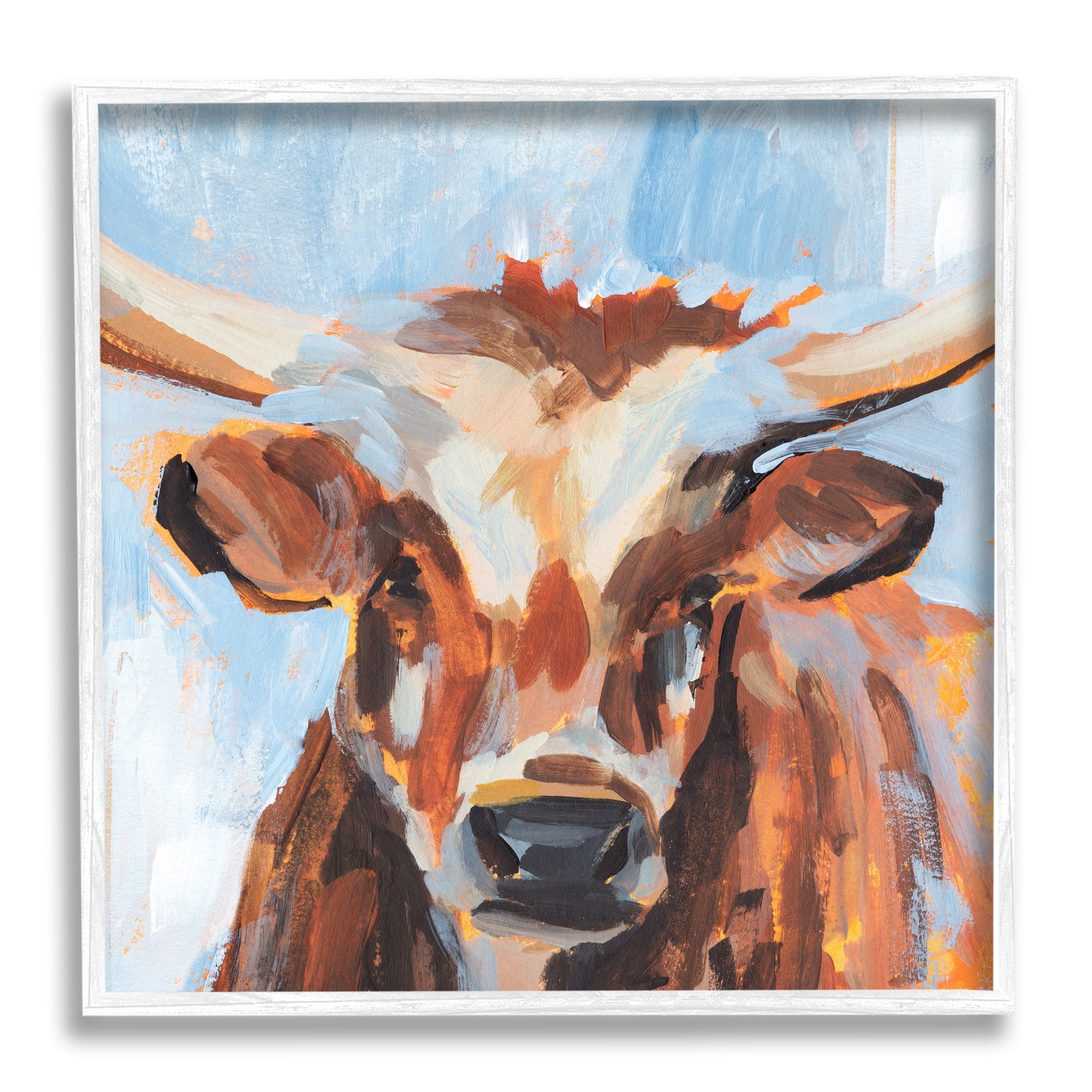 Stupell Industries Blue Modern Farm Cow Cattle Brushstrokes Painting Framed Wall Art, 12 x 12, Design by Annie Warren