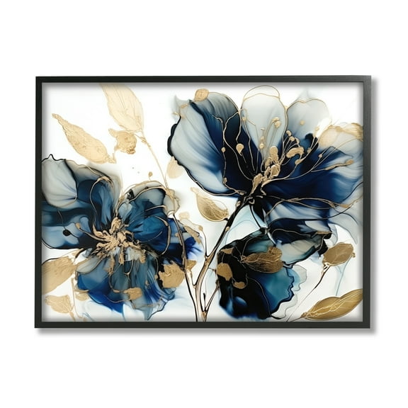 Stupell Industries Blue Modern Flowers Botanical & Floral Painting Black Framed Art Print Wall Art, 14 x 11