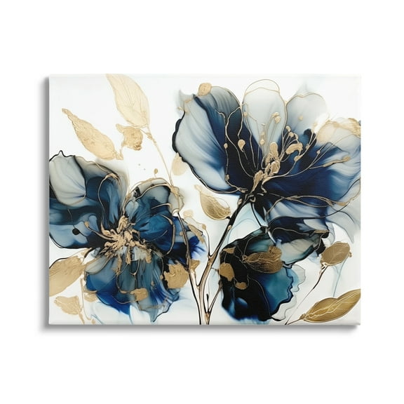 Stupell Industries Blue Modern Flowers Botanical & Floral Painting Gallery Wrapped Canvas Print Wall Art, 20 x 16