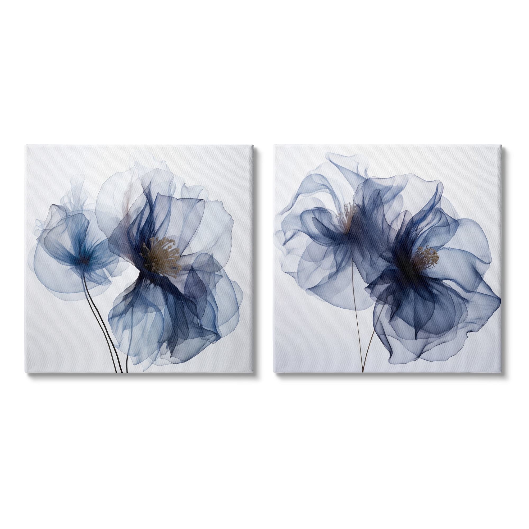 Stupell Industries Blue Modern Flowers Botanical & Floral Photography Gallery Wrapped Canvas Art Print Wall Art, 17 x 17, Set of 2