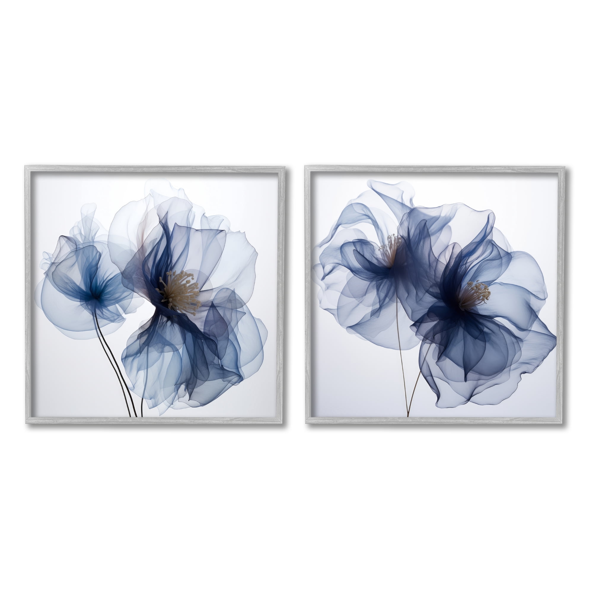 Stupell Industries Blue Modern Flowers Botanical & Floral Photography Gray Framed Art Print Wall Art, 12 x 12