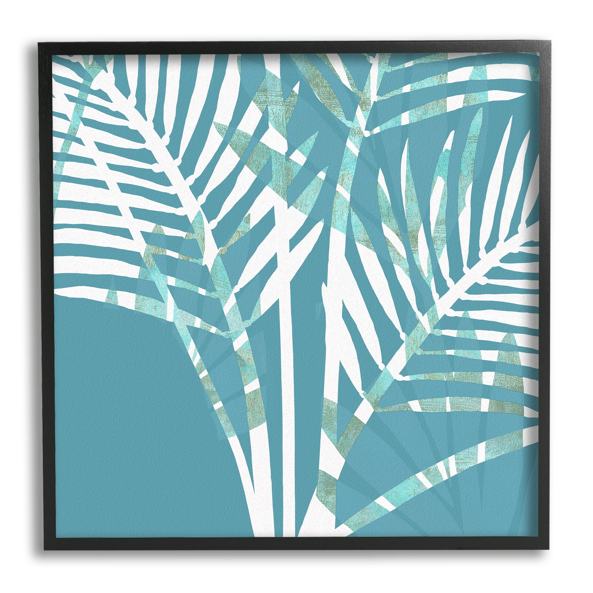 Stupell Industries Blue Modern Plant Leaves Botanical & Floral Painting Black Framed Art Print Wall Art, 17 x 17
