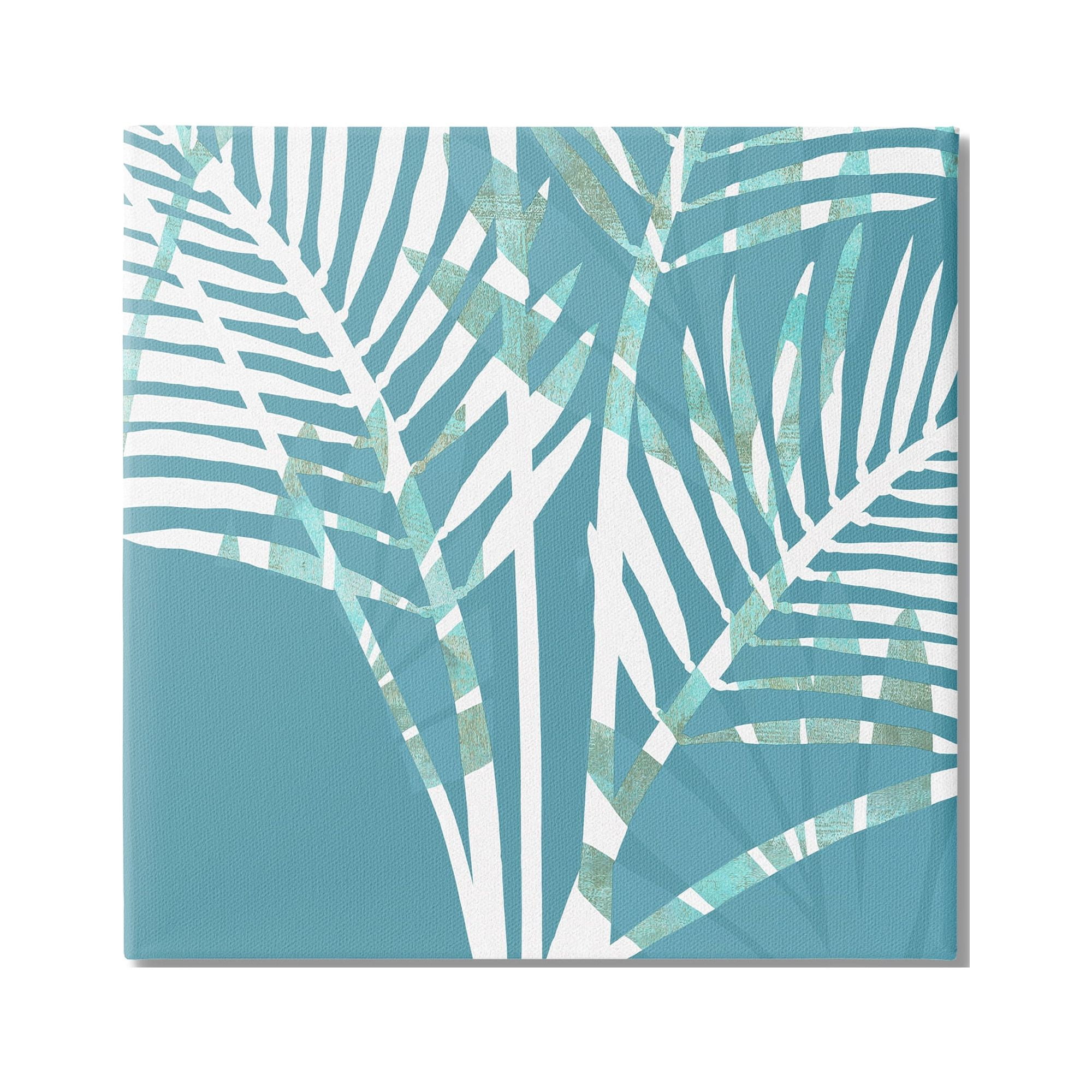 Blue and White Abstract Botanical Canvas Wall Art, 17 x 17