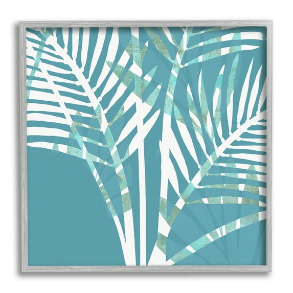 Stupell Industries Blue Modern Plant Leaves Botanical & Floral Painting Gray Framed Art Print Wall Art, 24 x 24
