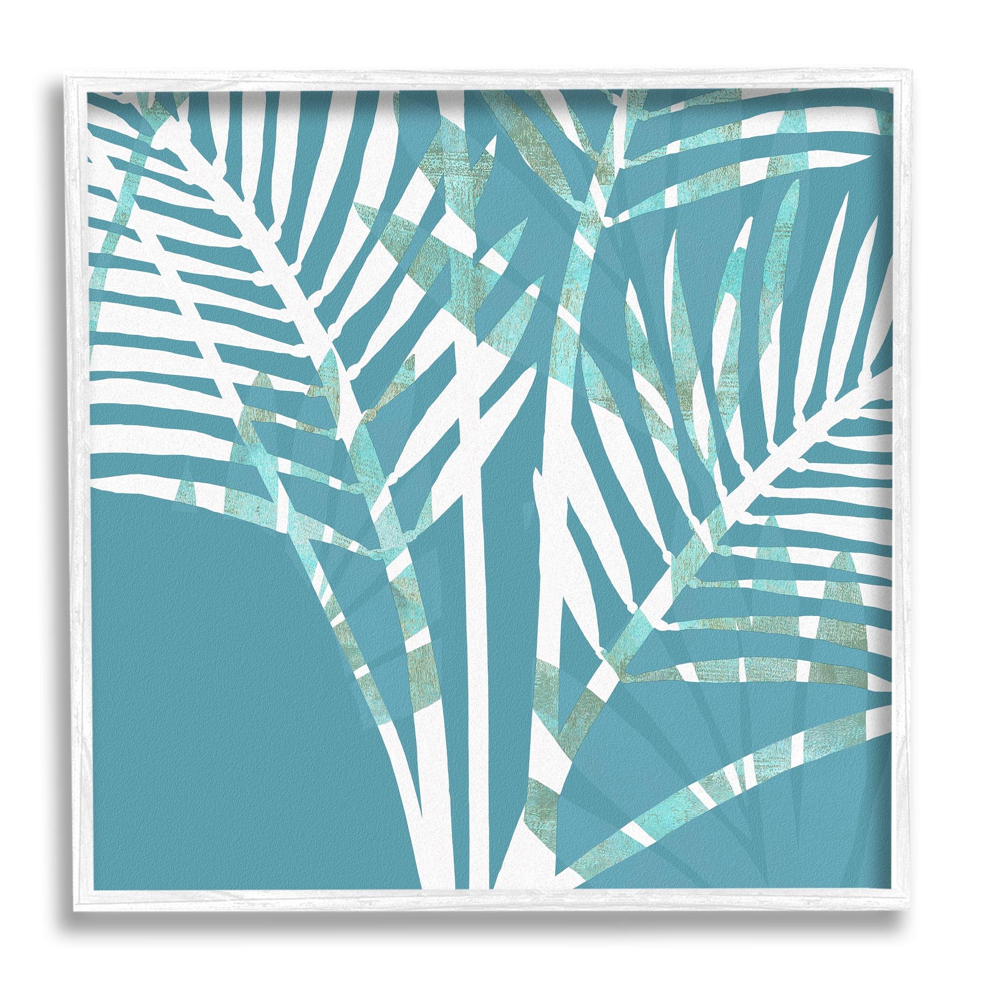 Stupell Industries Blue Modern Plant Leaves Botanical & Floral Painting White Framed Art Print Wall Art, 12 x 12