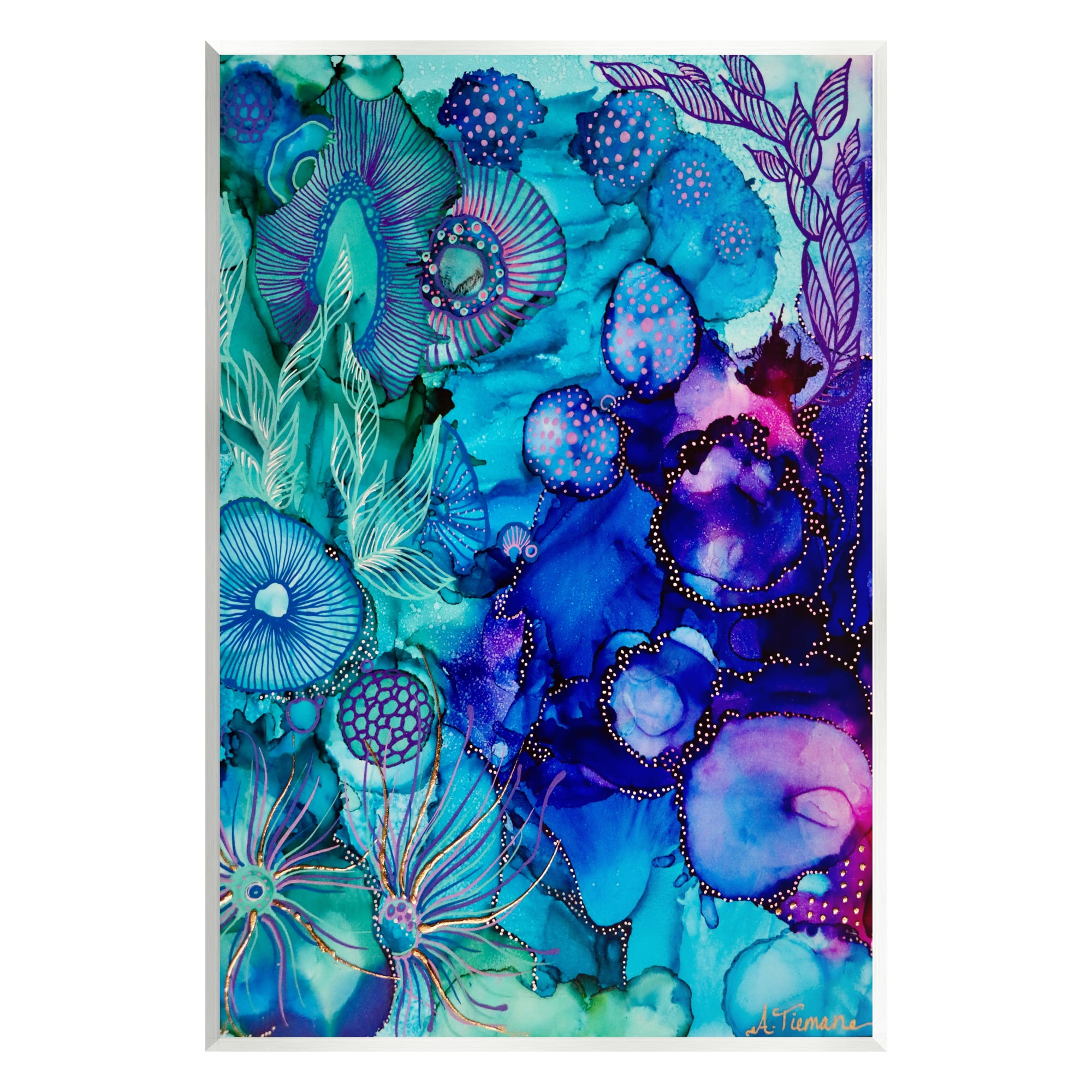 Stupell Industries Blue Modern Sea Life Abstract Painting Unframed Art Print Wall Art, 13 x 19