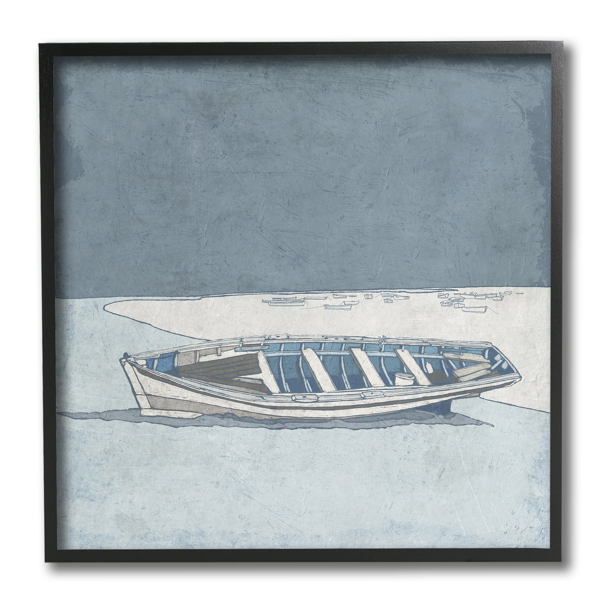 Stupell Industries Blue Monochrome Rowboat Beach Coast Landscape,12 x 12,Designed by Ynon Mabat