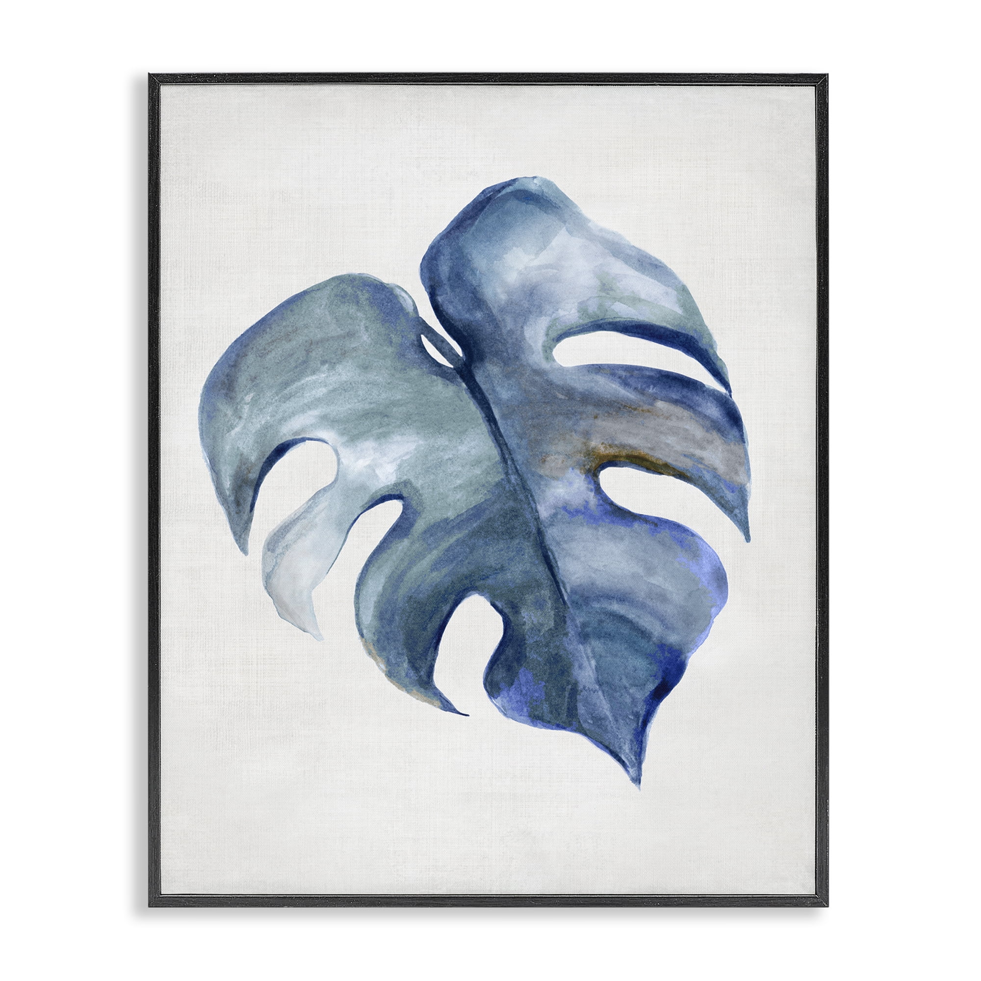Stupell Industries Blue Monstera Leaf Plants & Flowers Painting Black Framed Art Print Wall Art, 16 x 20