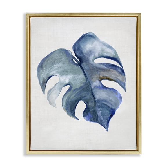 Stupell Industries Blue Monstera Leaf Plants & Flowers Painting Gold Floater Framed Canvas Art Print Wall Art, 25 x 31