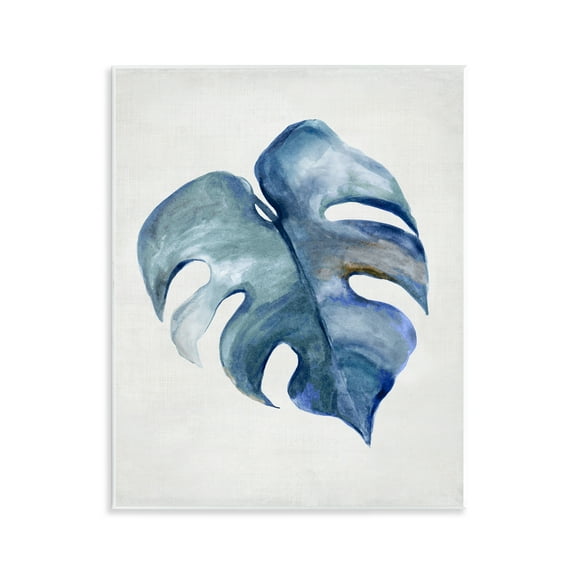Stupell Industries Blue Monstera Leaf Plants & Flowers Painting Unframed Art Print Wall Art, 11 x 14