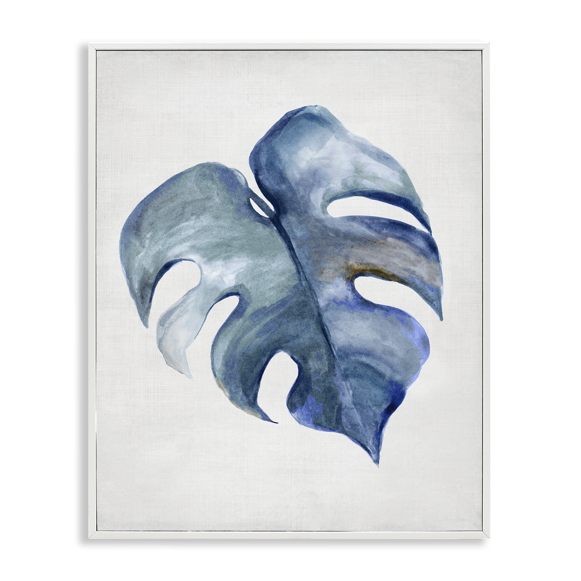Stupell Industries Blue Monstera Leaf Plants & Flowers Painting White Framed Art Print Wall Art, 16 x 20