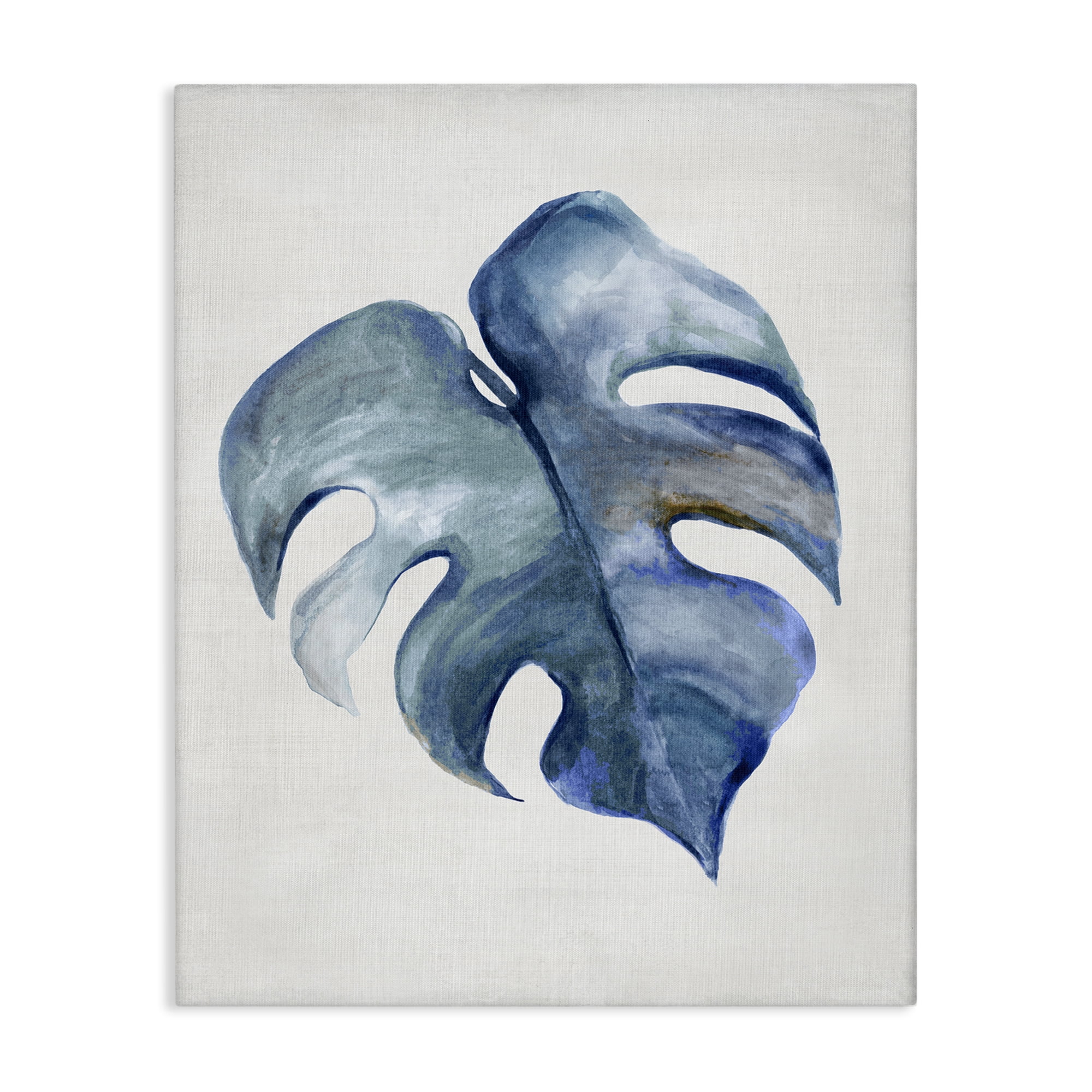 Stupell Industries Blue Monstera Leaf Plants & Flowers Painting Wrapped Canvas Art Print Wall Art, 16 x 20