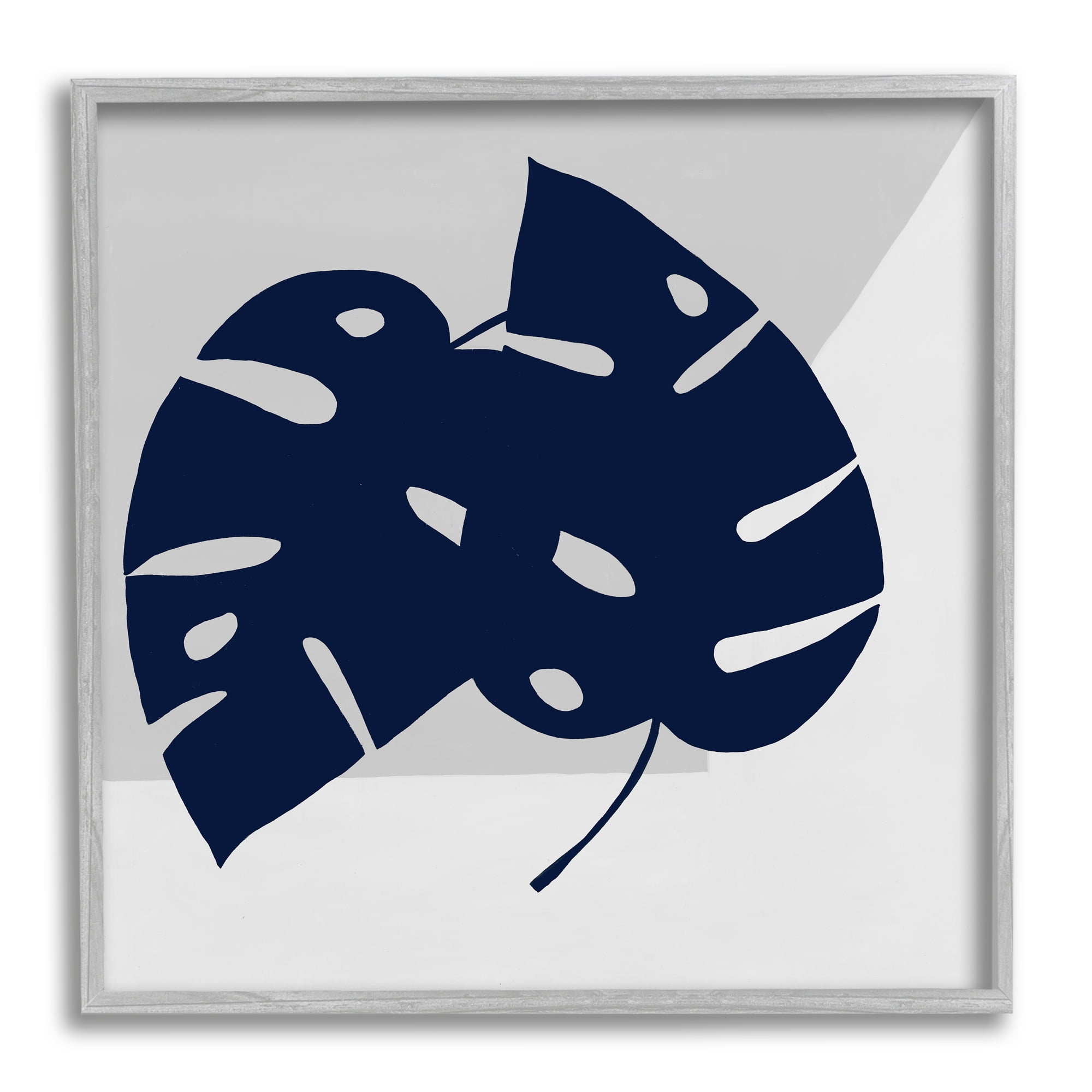 Stupell Industries Blue Monstera Leaf Silhouettes Geometric Grey Angles, 24 x 24, Designed by Ruth Fromstein
