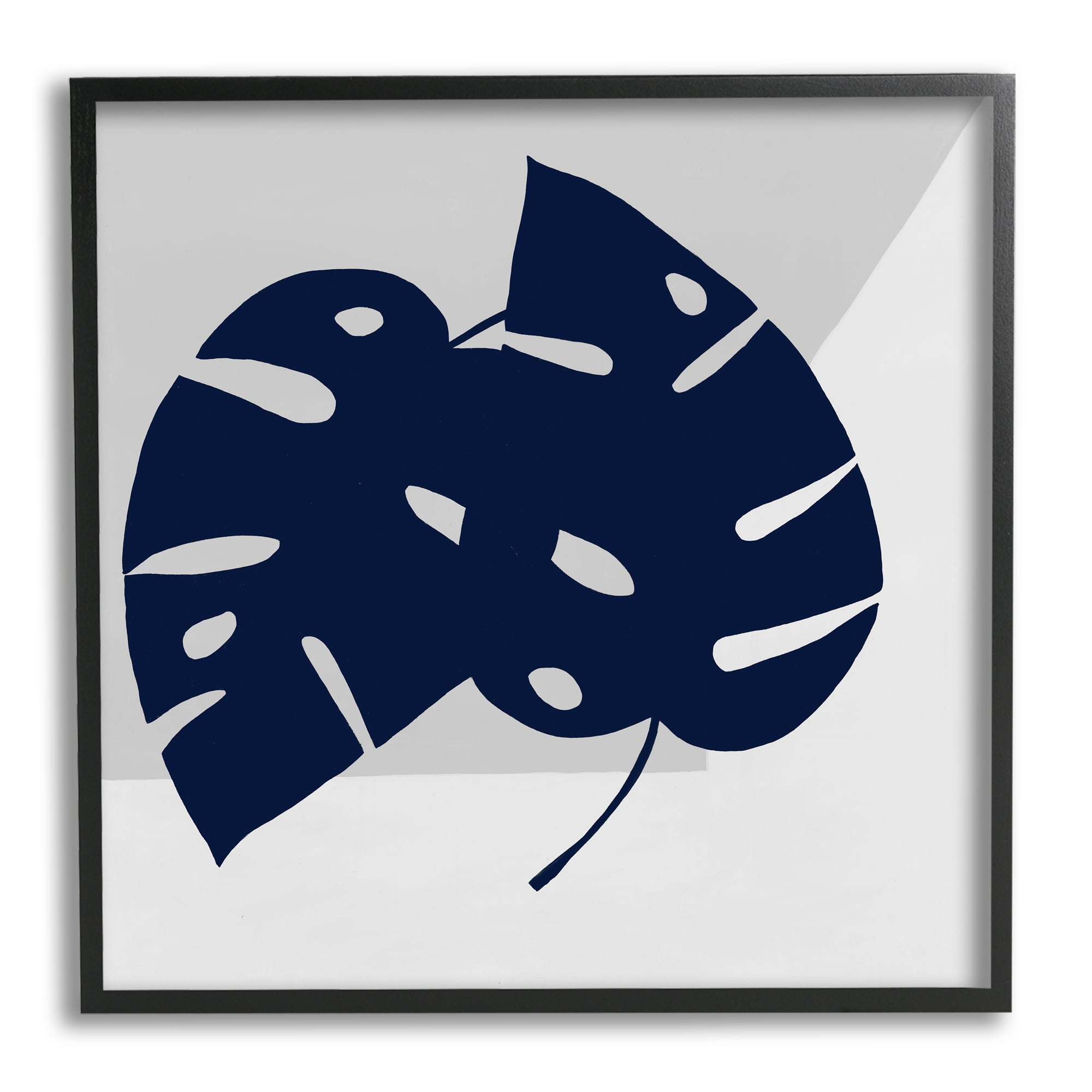 Stupell Industries Blue Monstera Leaf Silhouettes Geometric Grey Angles, 24 x 24, Designed by Ruth Fromstein