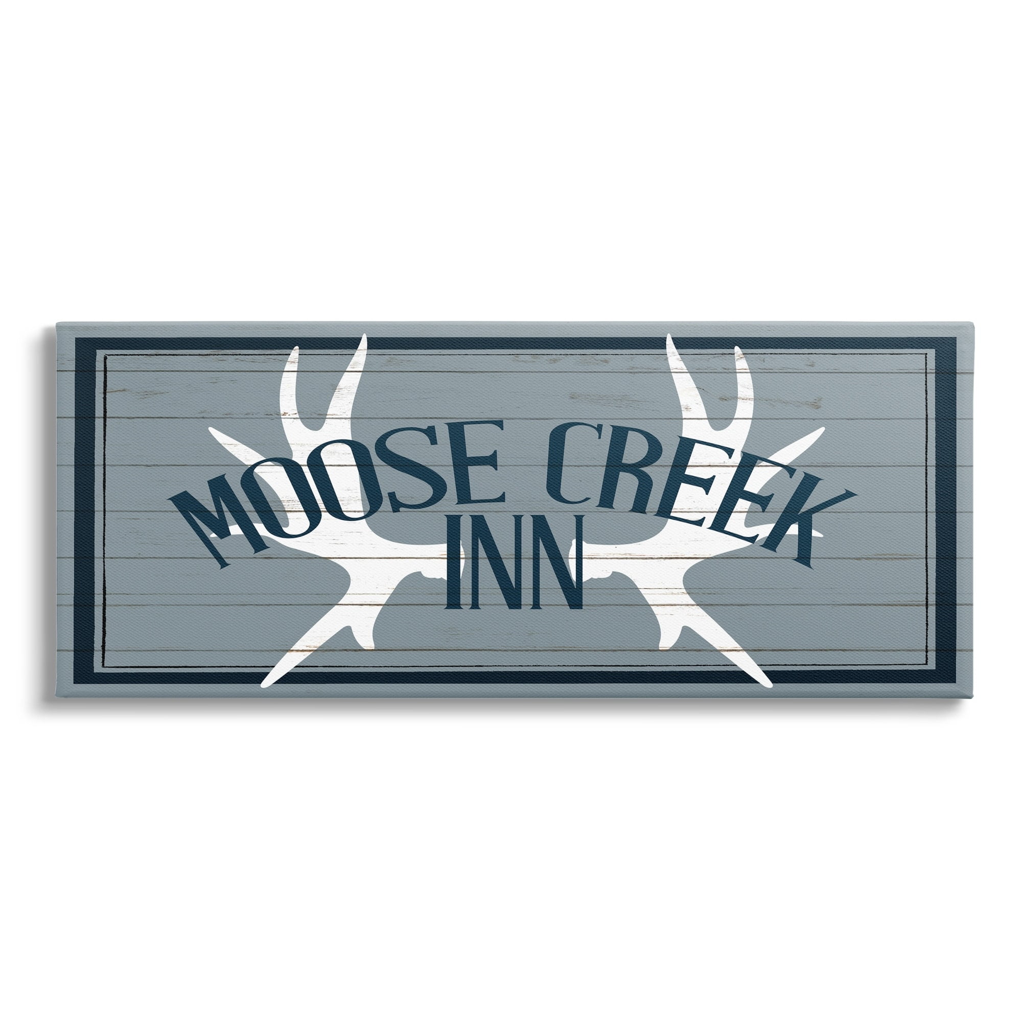Stupell Industries Blue Moose Creek Inn Sign Rustic Antlers Cabin Theme Canvas Wall Art, 24 x 10, Design by Kim Allen