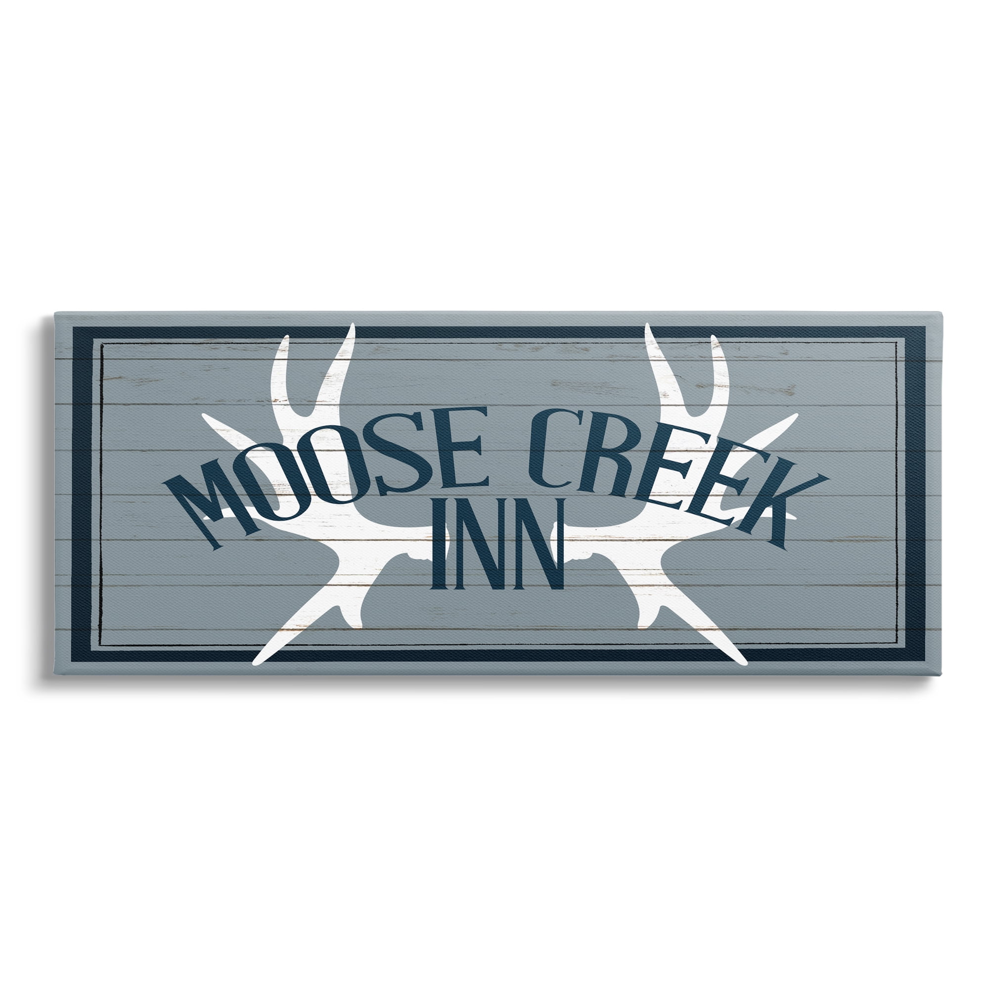 Stupell Industries Blue Moose Creek Inn Sign Rustic Antlers Cabin Theme Canvas Wall Art, 40 x 17, Design by Kim Allen