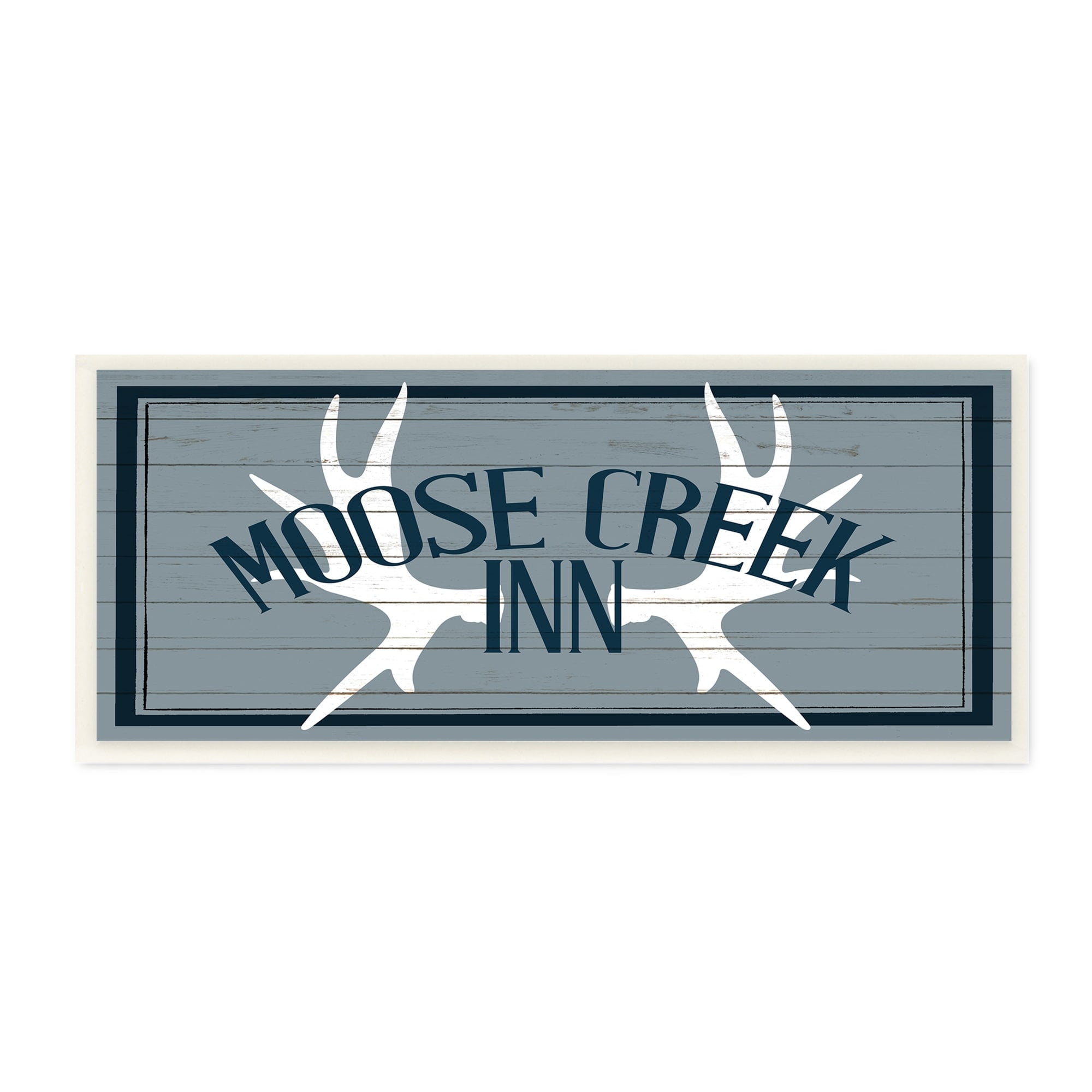 Stupell Industries Blue Moose Creek Inn Sign Rustic Antlers Cabin Theme Wood Wall Art, 17 x 7, Design by Kim Allen