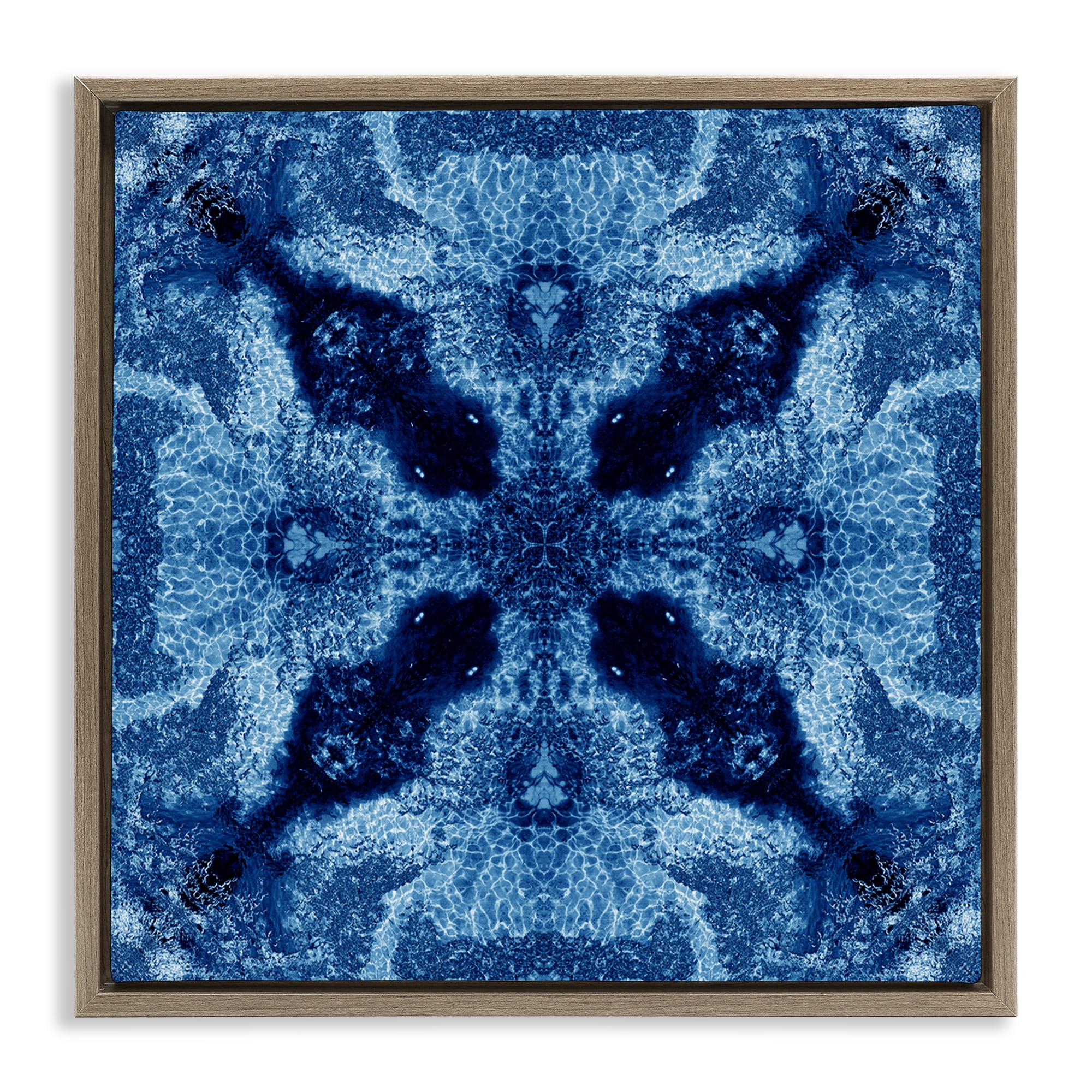 Stupell Industries Blue Mosaic Motif Abstract Painting Brown Floater Framed Canvas Art Print Wall Art, 25 x 25