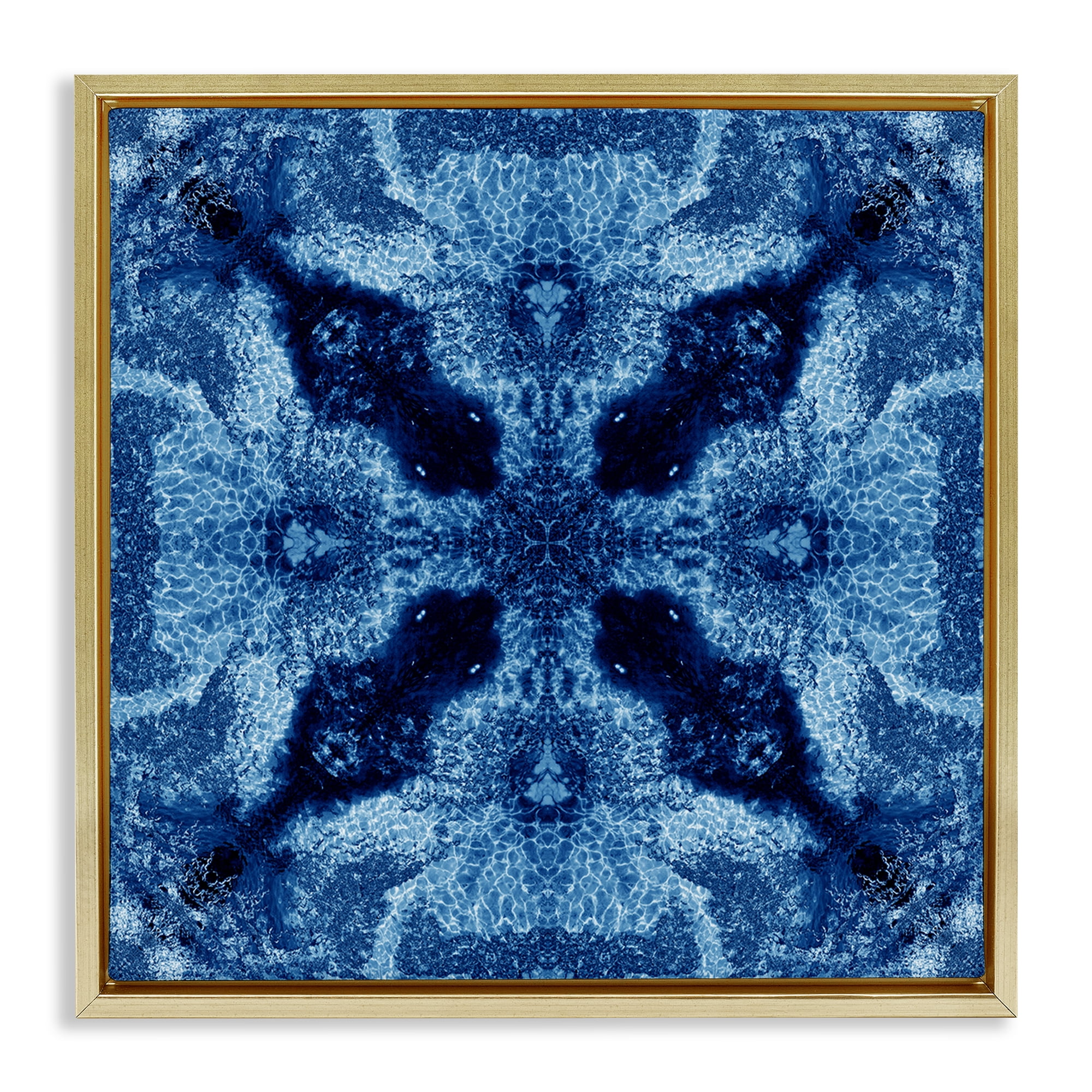 Stupell Industries Blue Mosaic Motif Abstract Painting Gold Floater Framed Canvas Art Print Wall Art, 18 x 18