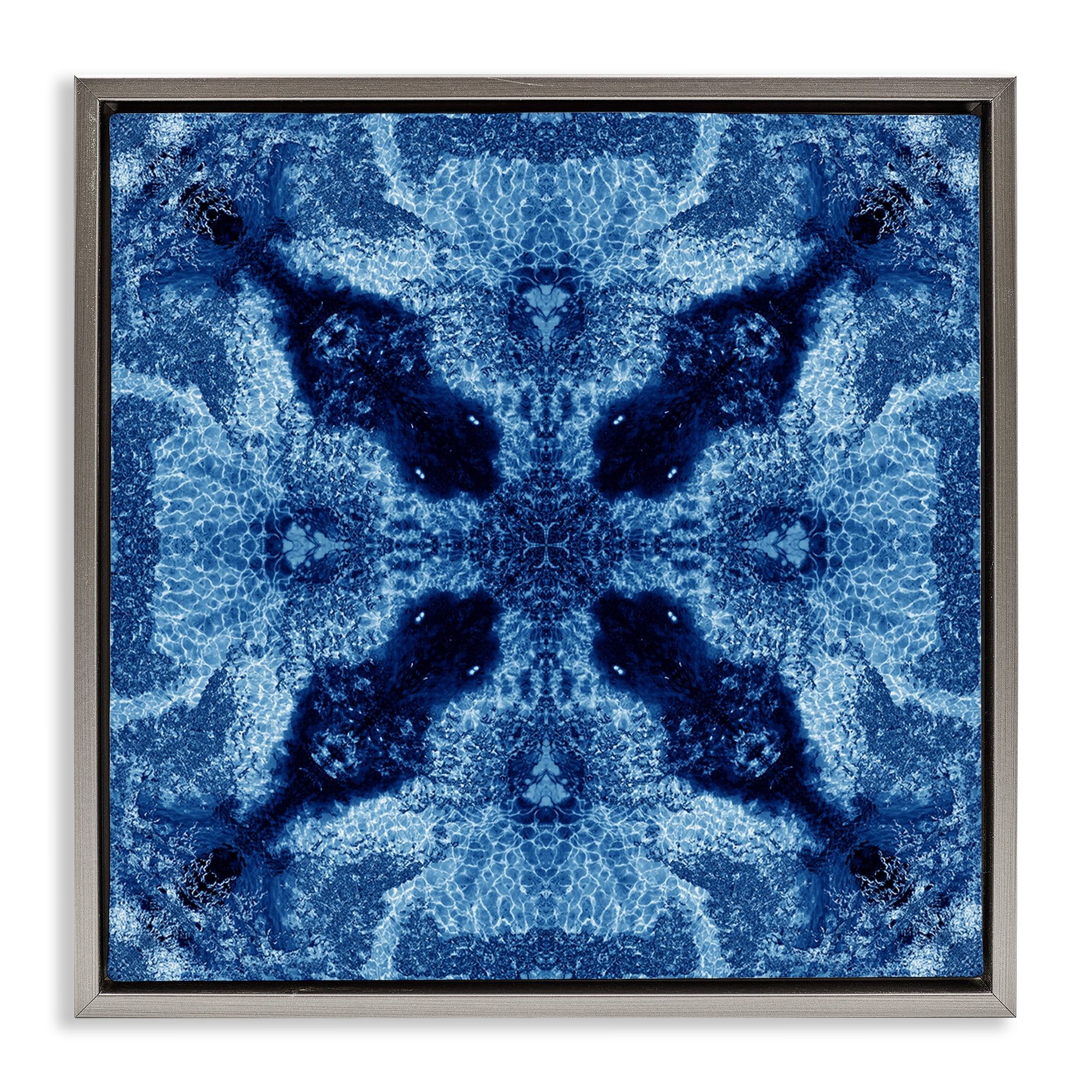 Stupell Industries Blue Mosaic Motif Abstract Painting Gray Floater Framed Canvas Art Print Wall Art, 25 x 25