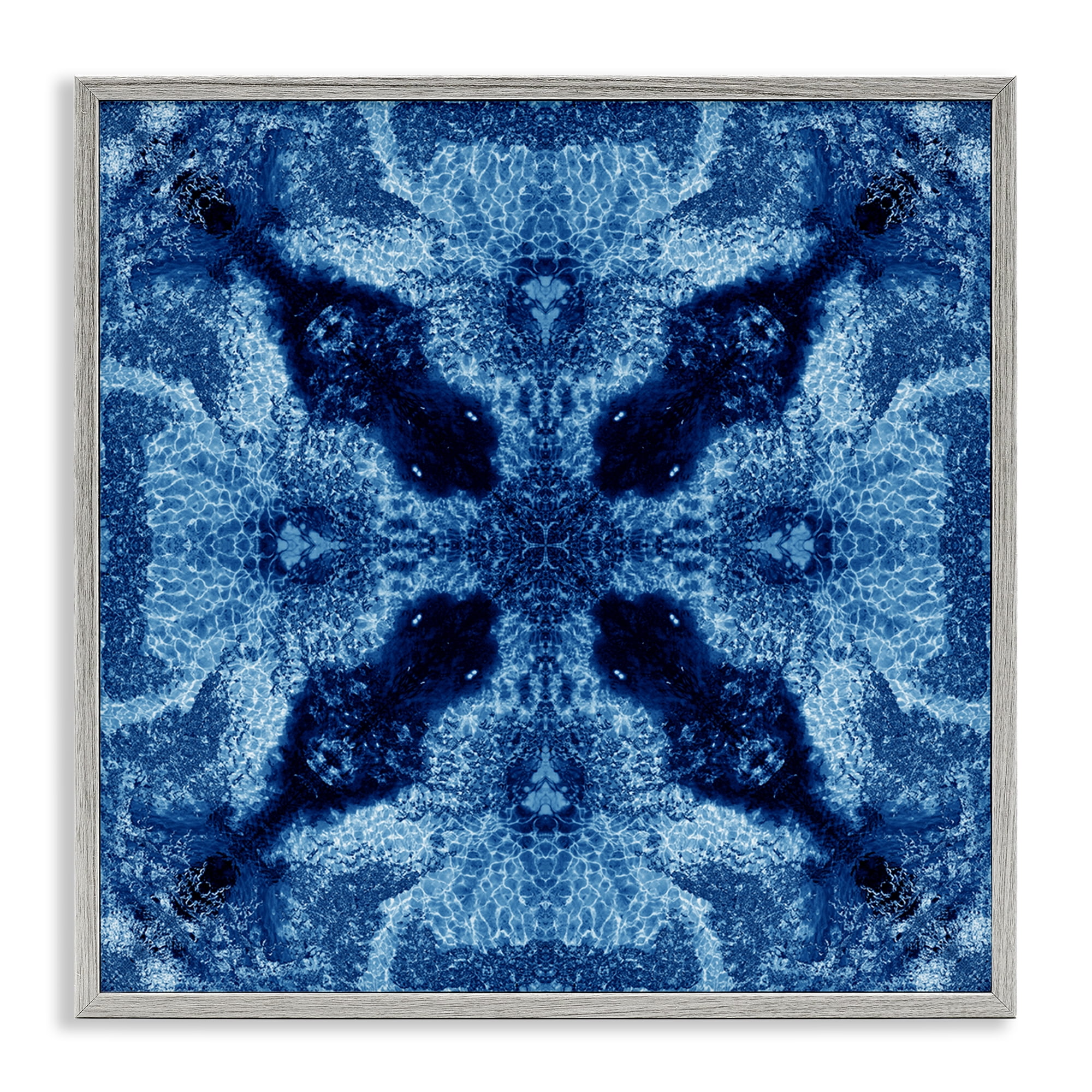 Stupell Industries Blue Mosaic Motif Abstract Painting Gray Framed Art Print Wall Art, 17 x 17