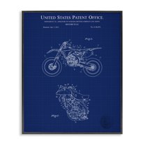 Stupell Industries Blue Motorcycle Blueprint Transportation Painting Black Framed Art Print Wall Art, 11 x 14