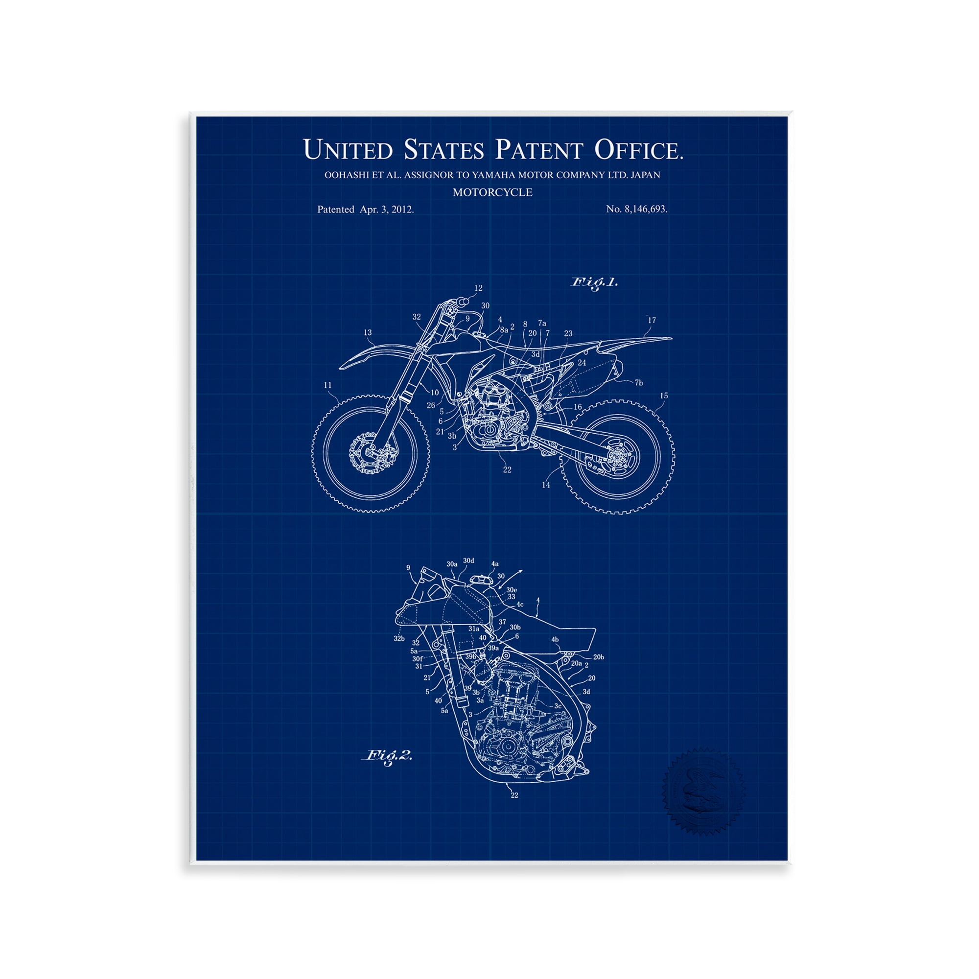 Stupell Industries Blue Motorcycle Blueprint Transportation Painting Unframed Art Print Wall Art, 11 x 14