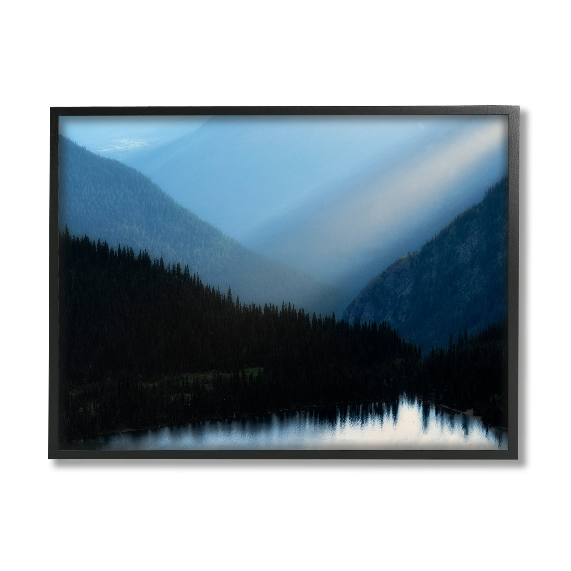 Stupell Industries Blue Mountain Trees Reflection Coastal Photography Black Framed Art Print Wall Art
