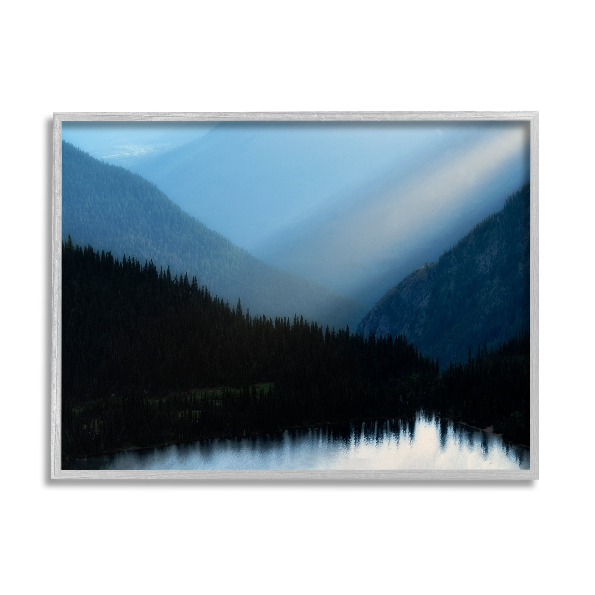 Stupell Industries Blue Mountain Trees Reflection Coastal Photography Gray Framed Art Print Wall Art
