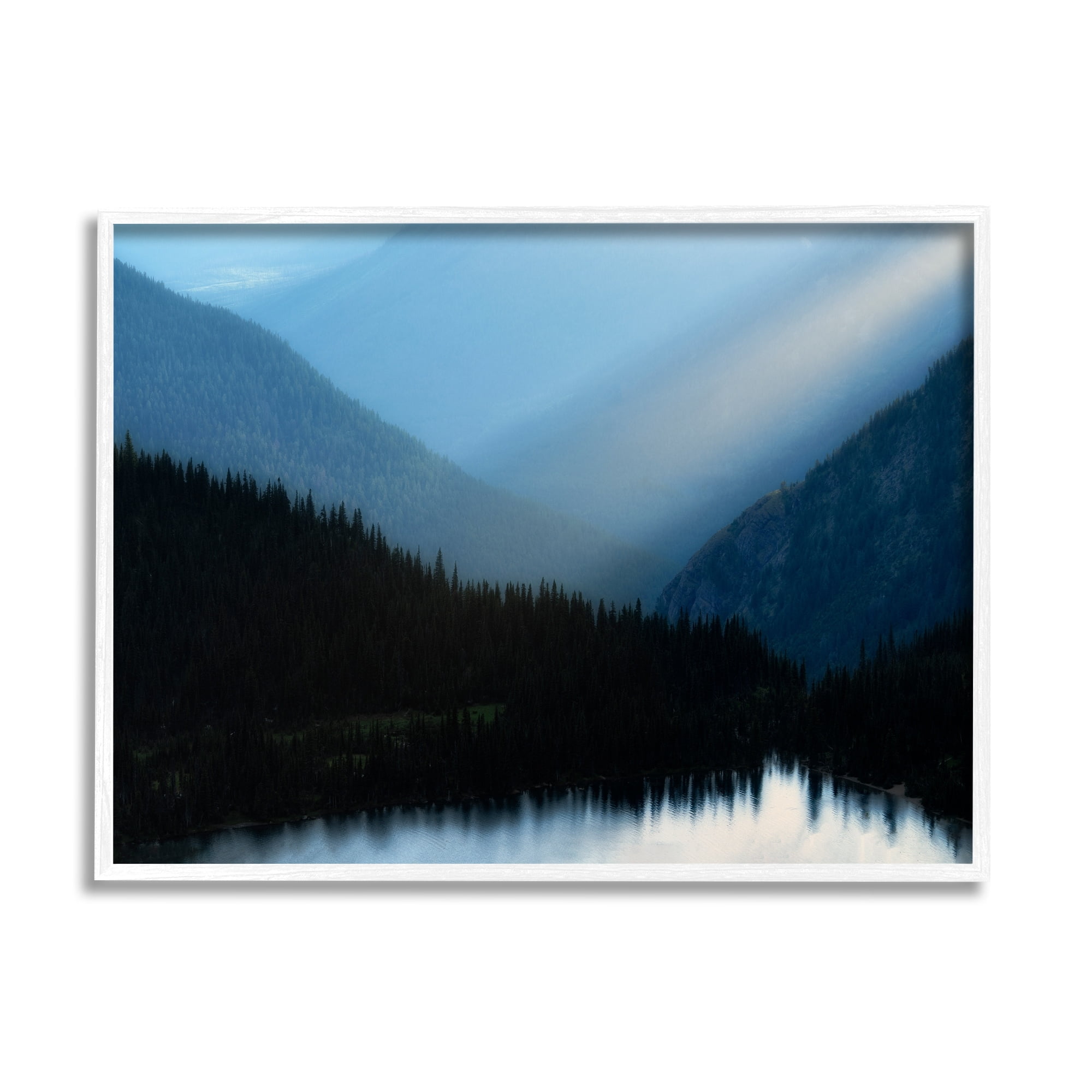Stupell Industries Blue Mountain Trees Reflection Coastal Photography White Framed Art Print Wall Art