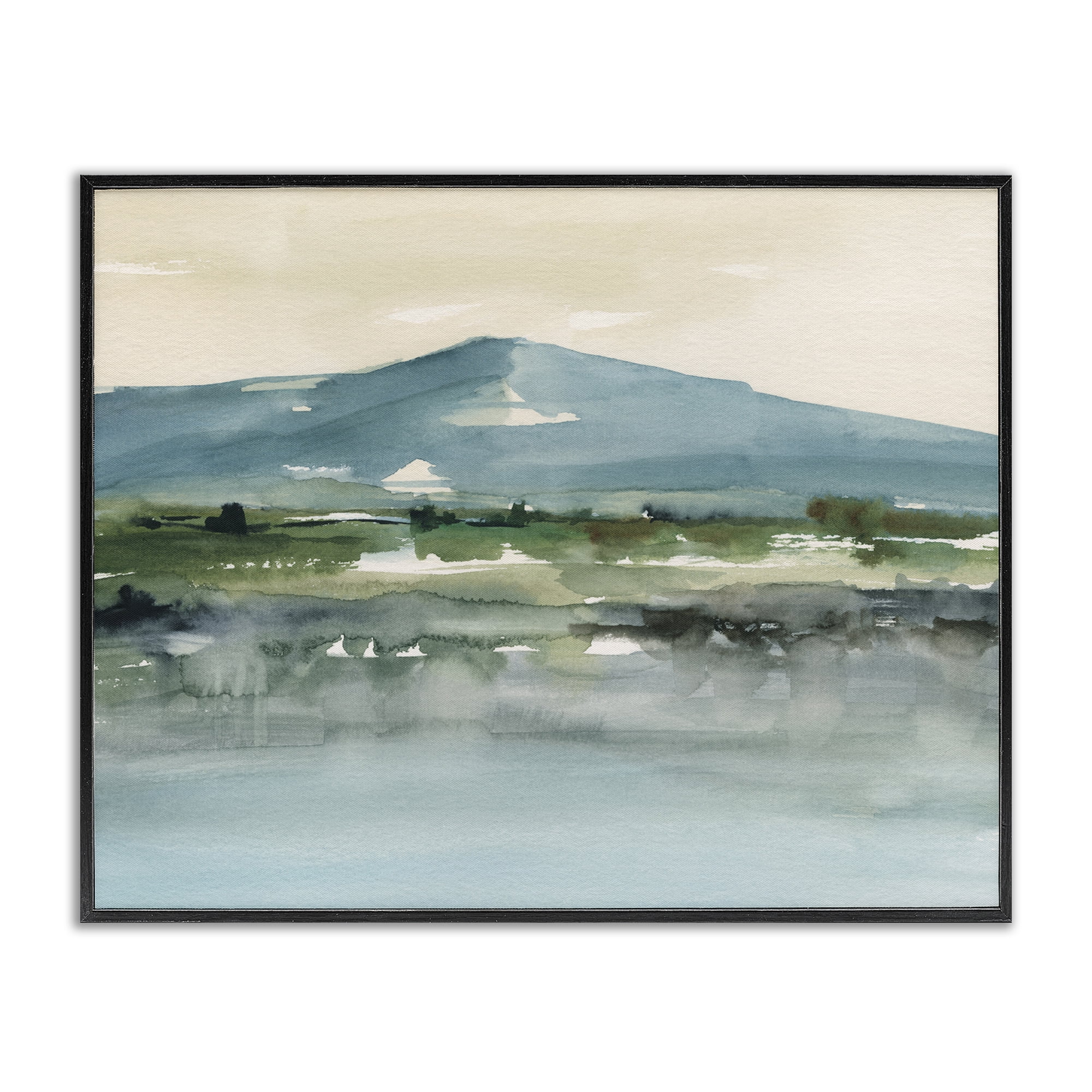 Stupell Industries Blue Mountain Watercolor Landscape & Nature Painting Black Framed Art Print Wall Art, 20 x 16