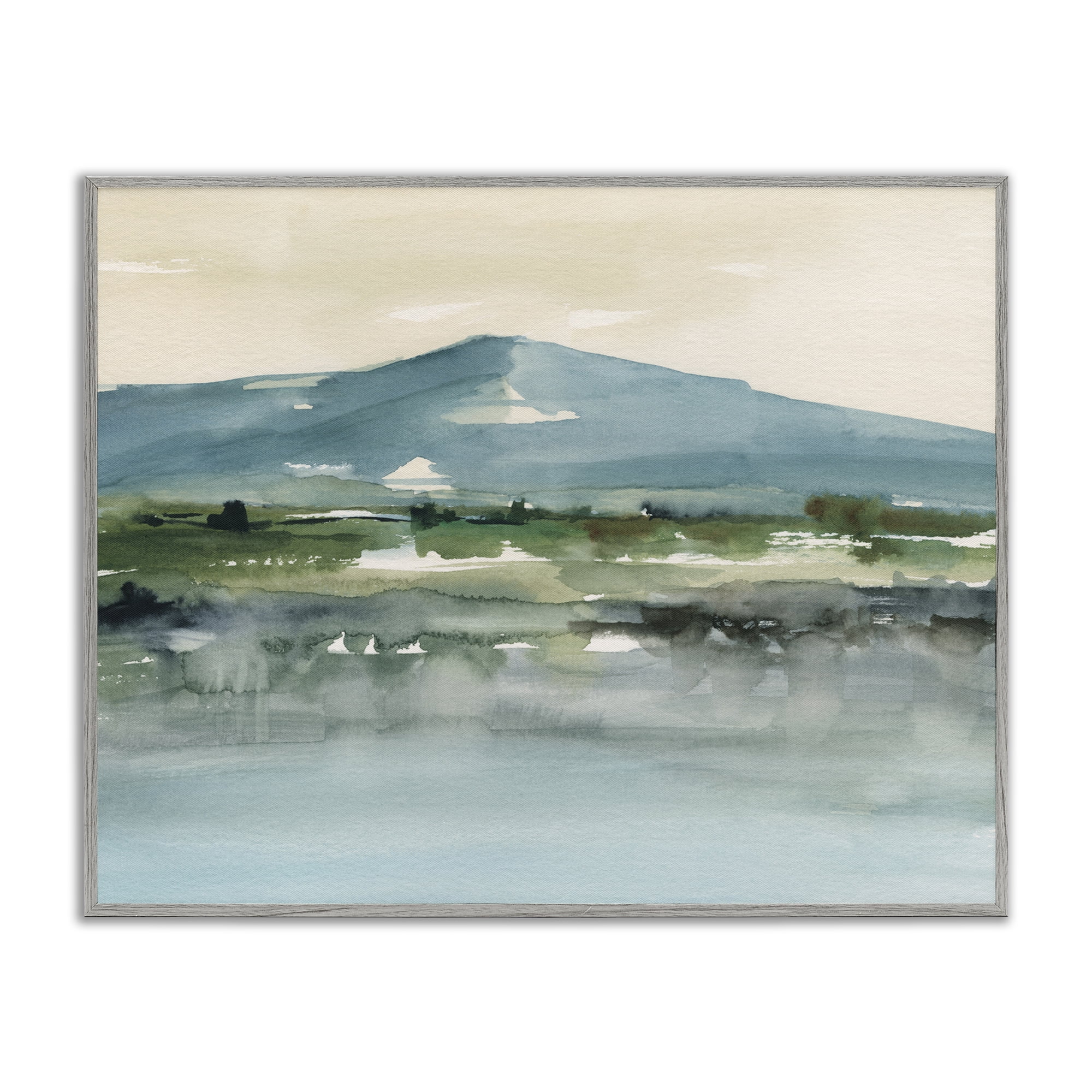 Stupell Industries Blue Mountain Watercolor Landscape & Nature Painting Gray Framed Art Print Wall Art, 30 x 24