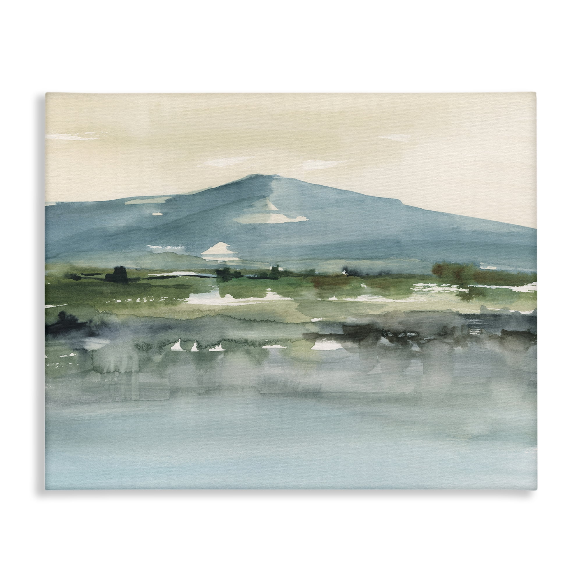 Stupell Industries Blue Mountain Watercolor Landscape & Nature Painting Wrapped Canvas Art Print Wall Art, 20 x 16