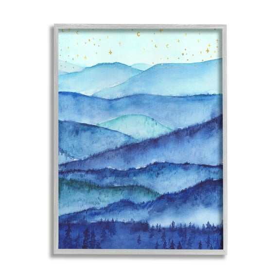 Stupell Industries Blue Mountains Trees Scenery Shining Stars Sky Painting Gray Framed Art Print Wall Art, Design by Arrolynn Weiderhold